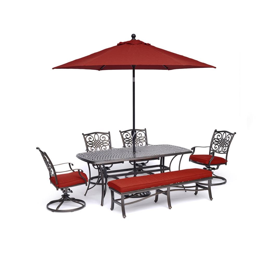 Hanover TRADDN6PCSW4BN-SU-R Traditions 6-Piece Red Patio Dining Set with Red Cushions