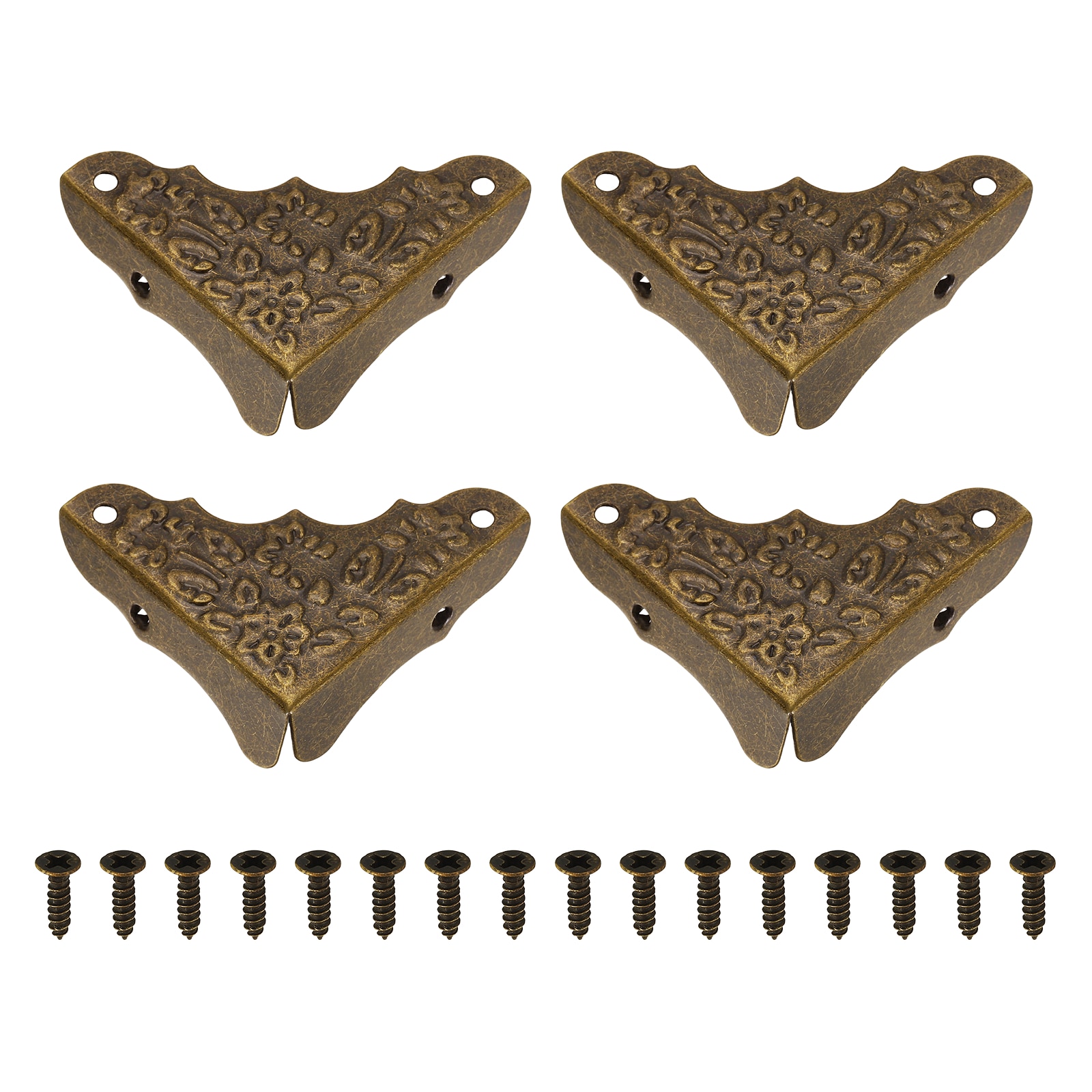 Unique Bargains 4pcs Decorative Corner Protectors Metal Corner Guards Furniture Edge Protector with Screws 1.46in x 1.46in x 2.05in for Wooden Gift Box Cabinet Decorative Bronze #S26041800UX3666