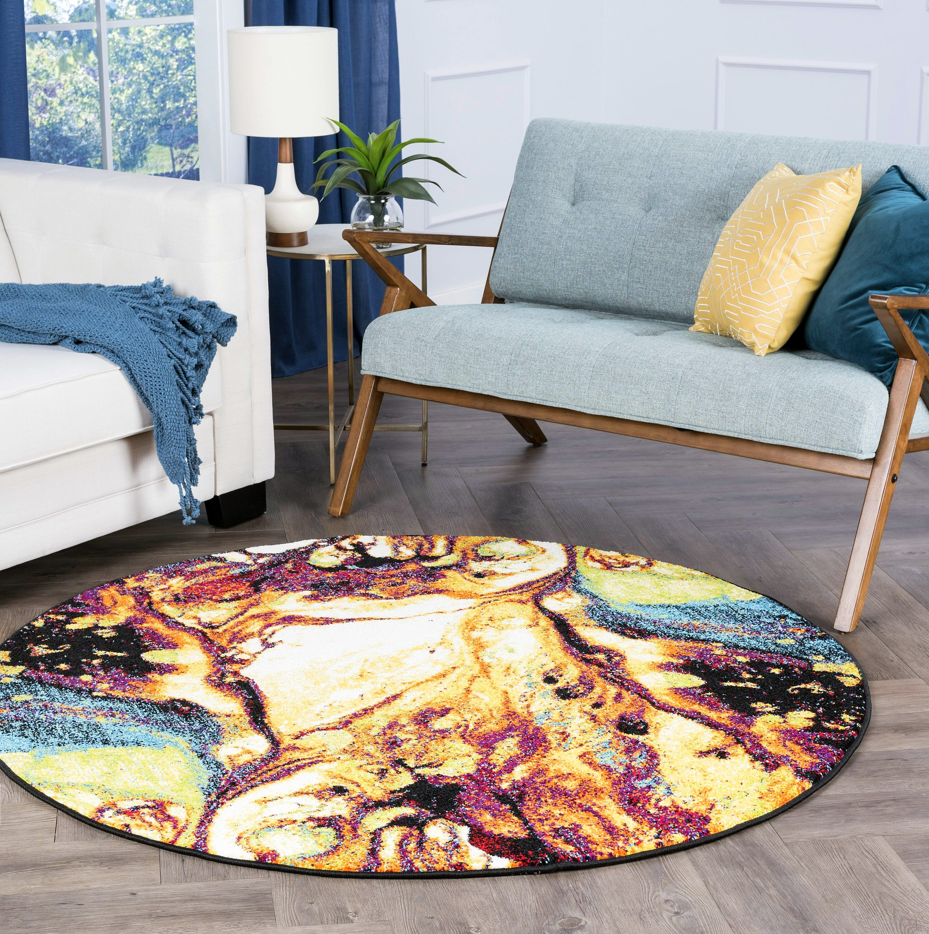Tayse SMP1004 6RND Symphony 6 x 6 (ft) Loomed Polypropylene Multi Round Indoor Abstract Bohemian/Eclectic Area rug