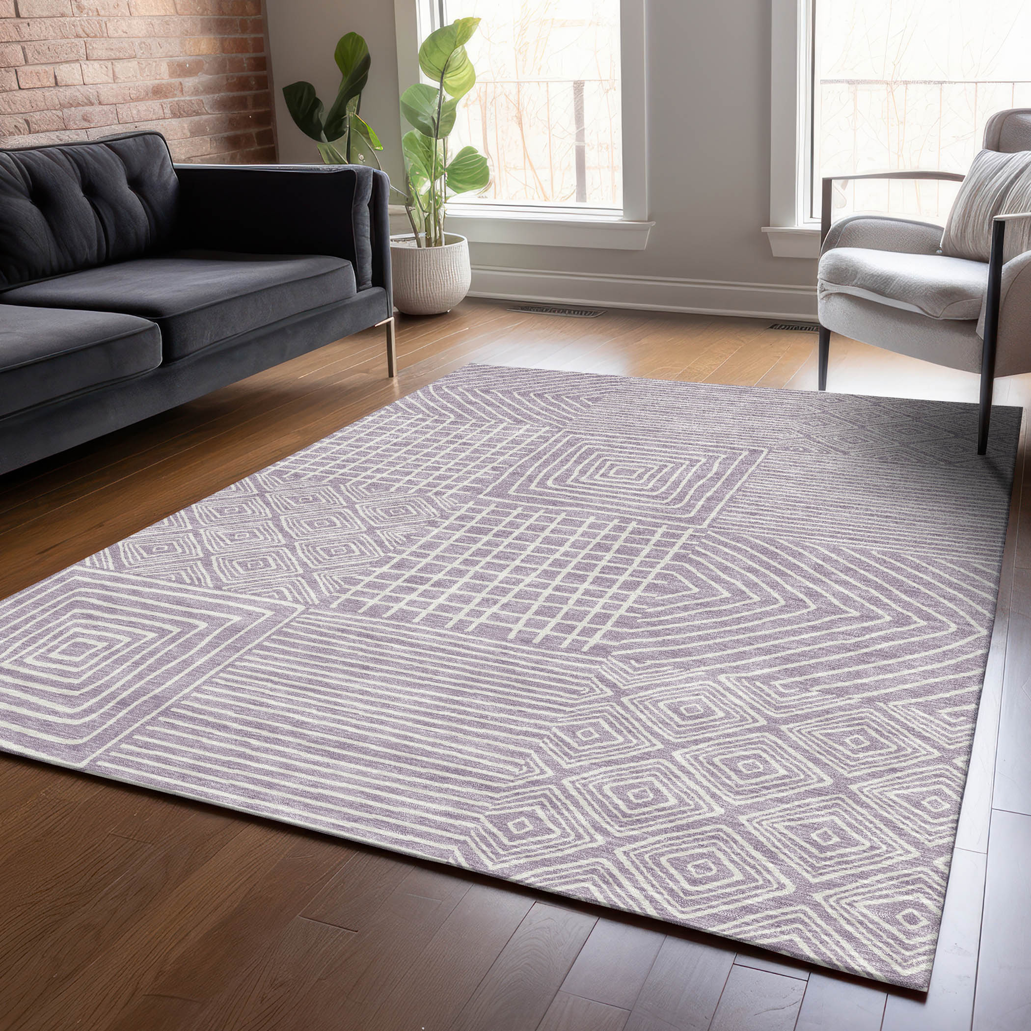 Addison Rugs ACN1044LV30X46 Chantille ACN1044LV 2 x 3 (ft) Polyester Lavender Rectangular Indoor/Outdoor Geometric Machine washable Area rug
