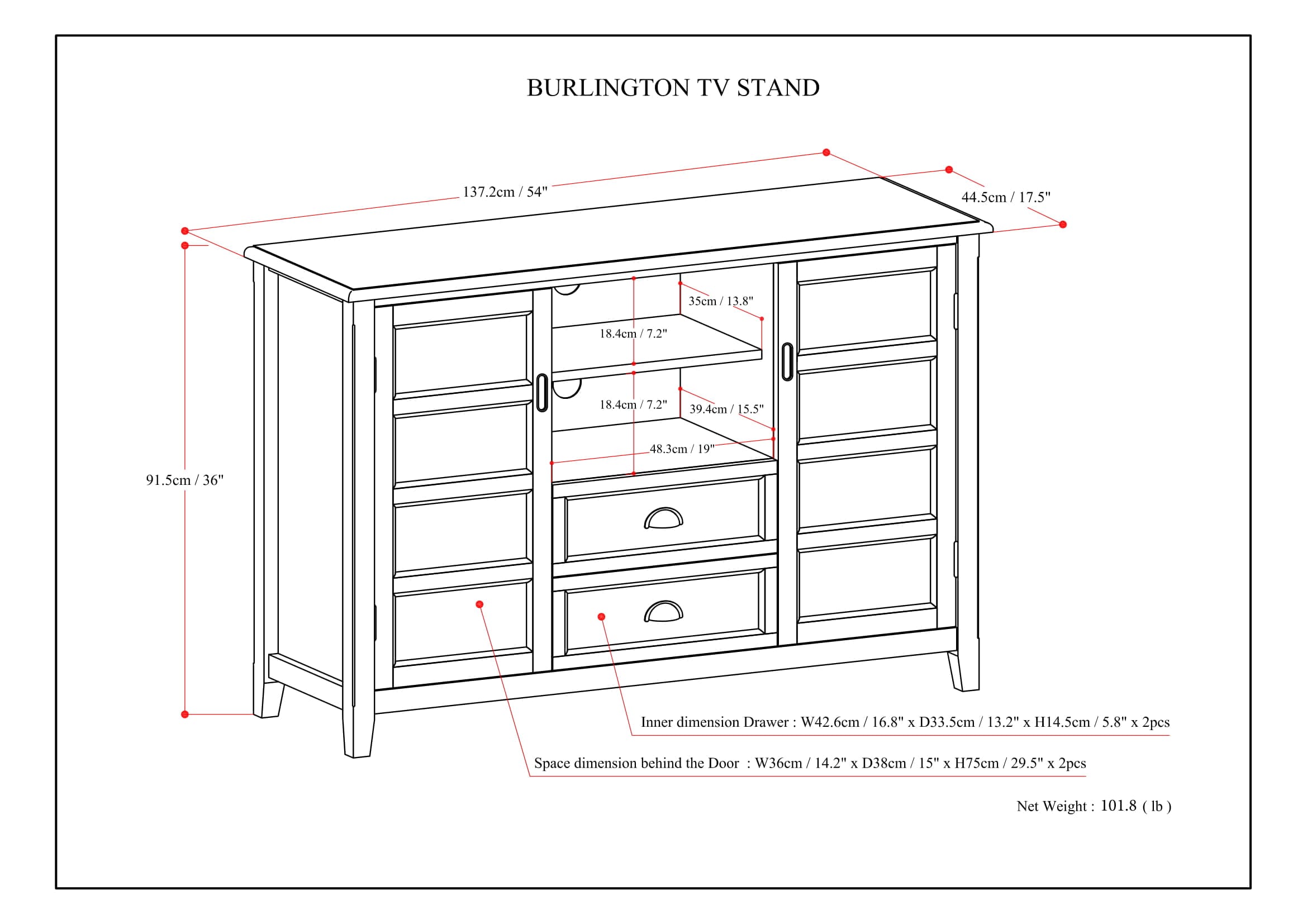 Mahogany Brown 60" Solid Wood TV Stand with Cabinets