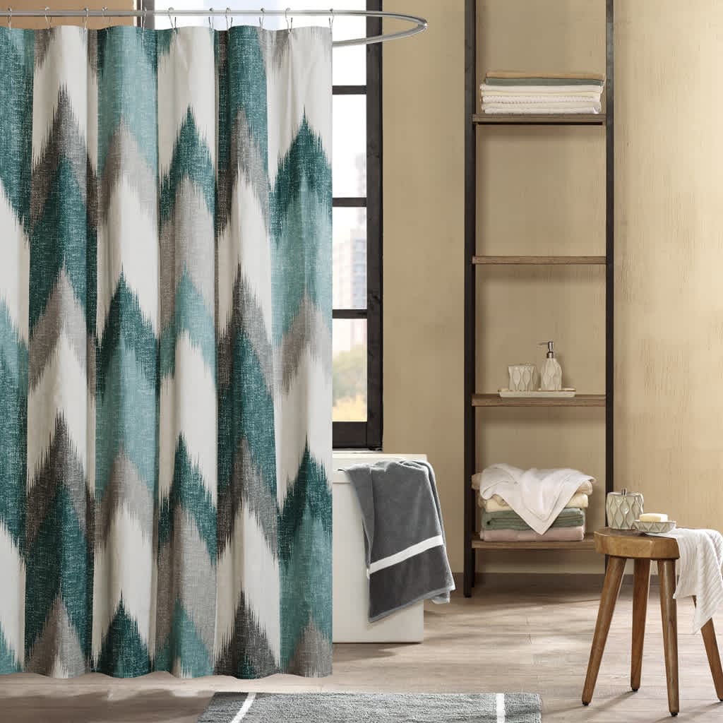  72 x 72 Inch Cotton Shower Curtain Abstract Printed Design 200 Thread Count Lightweight Percale 12 Button Holes Machine Washable