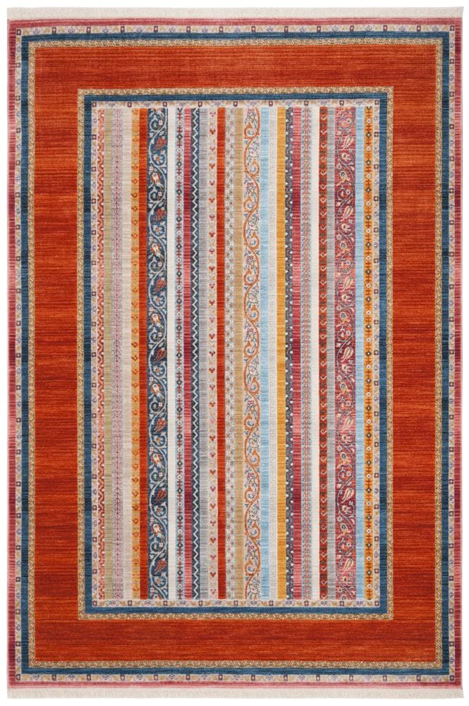 Safavieh BOK138P-5 Bokhara Sybil 5 x 8 (ft) Loomed Polyester Orange/Blue Rectangular Indoor Stripe Bohemian/Eclectic Area rug