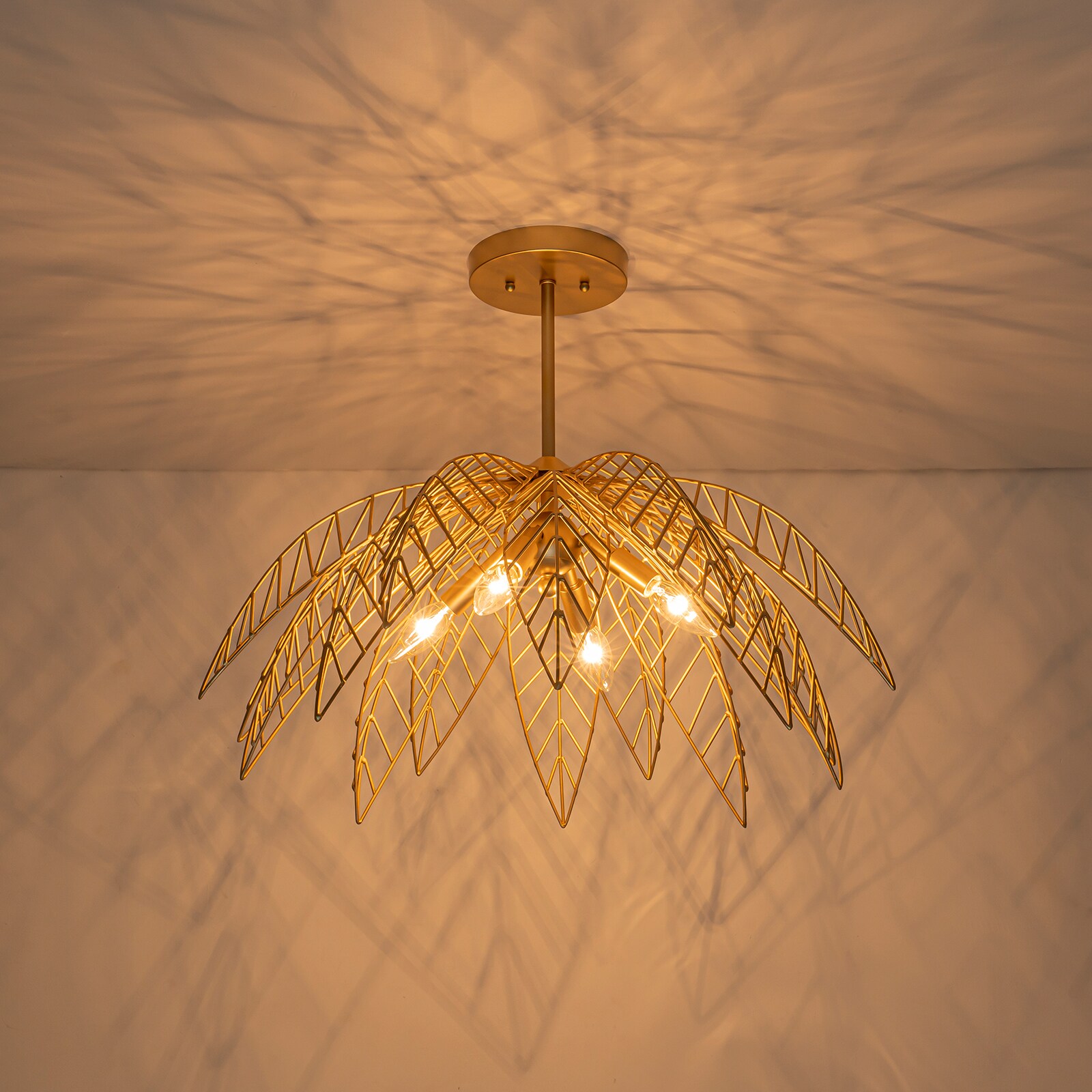 MENCOLULU 4 Lights Dual Mount Leaf Shaped Shades Ceiling Lights 25.98-in Gold Indoor Semi-flush Mount Light Metal