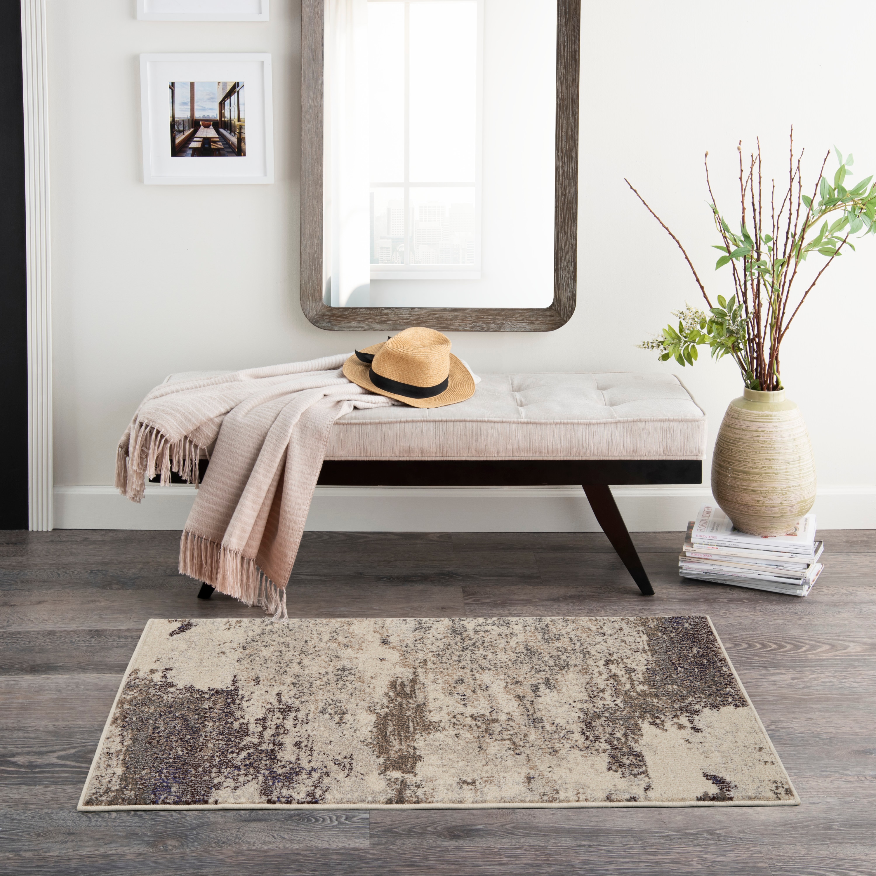 Nourison 99446179289 Celestial 2 x 4 (ft) Loomed Polypropylene Gray Rectangular Indoor Distressed/Overdyed Area rug