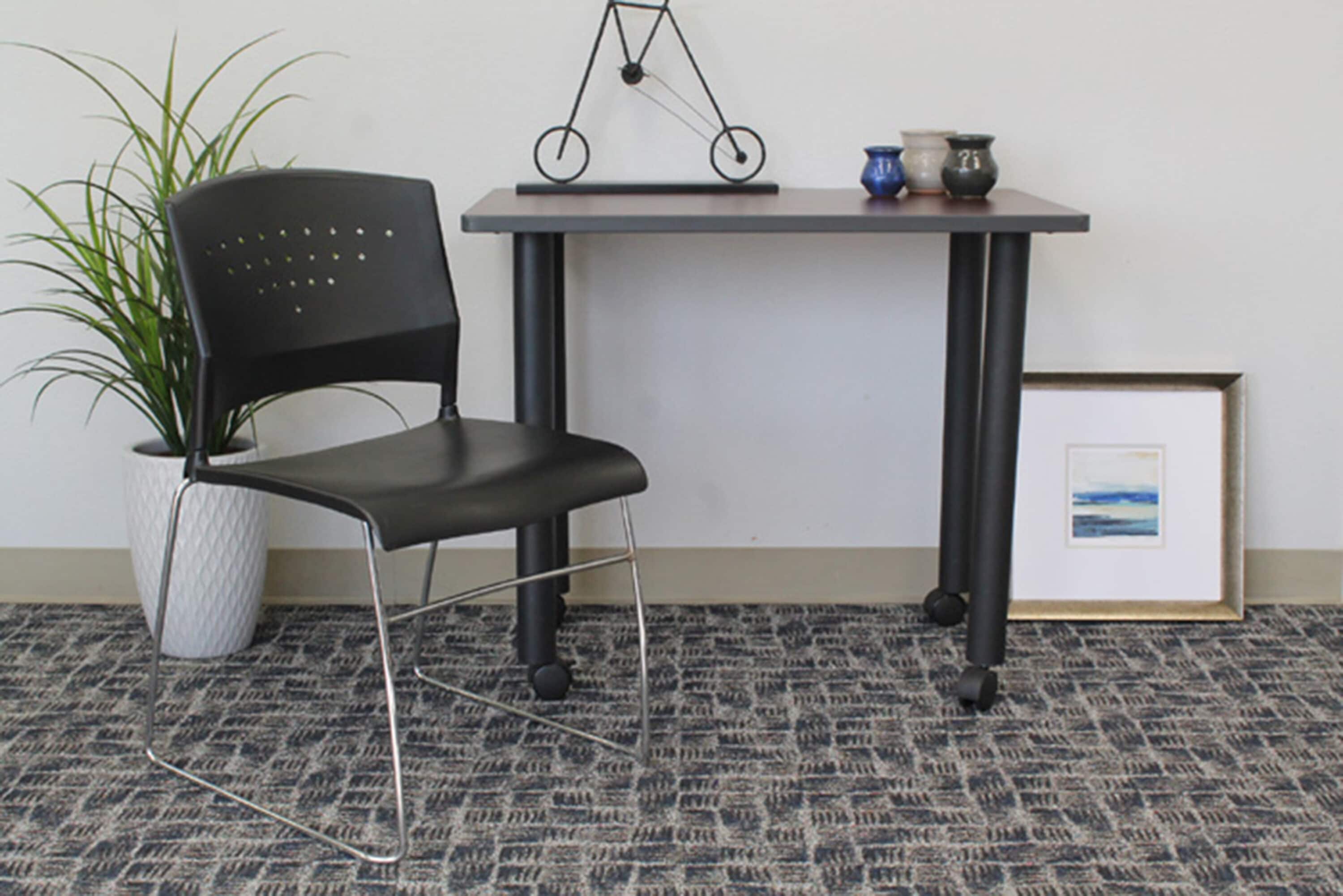 Black Vinyl and Metal Armless Stacking Chairs, Set of 2
