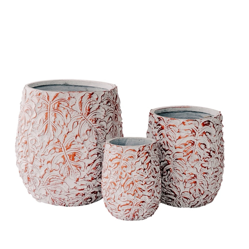 XBrand LWPL70BE 3 -Pack Round 17.72-in W Extra Large Off-white Cement Indoor/Outdoor Planter with Drainage Holes