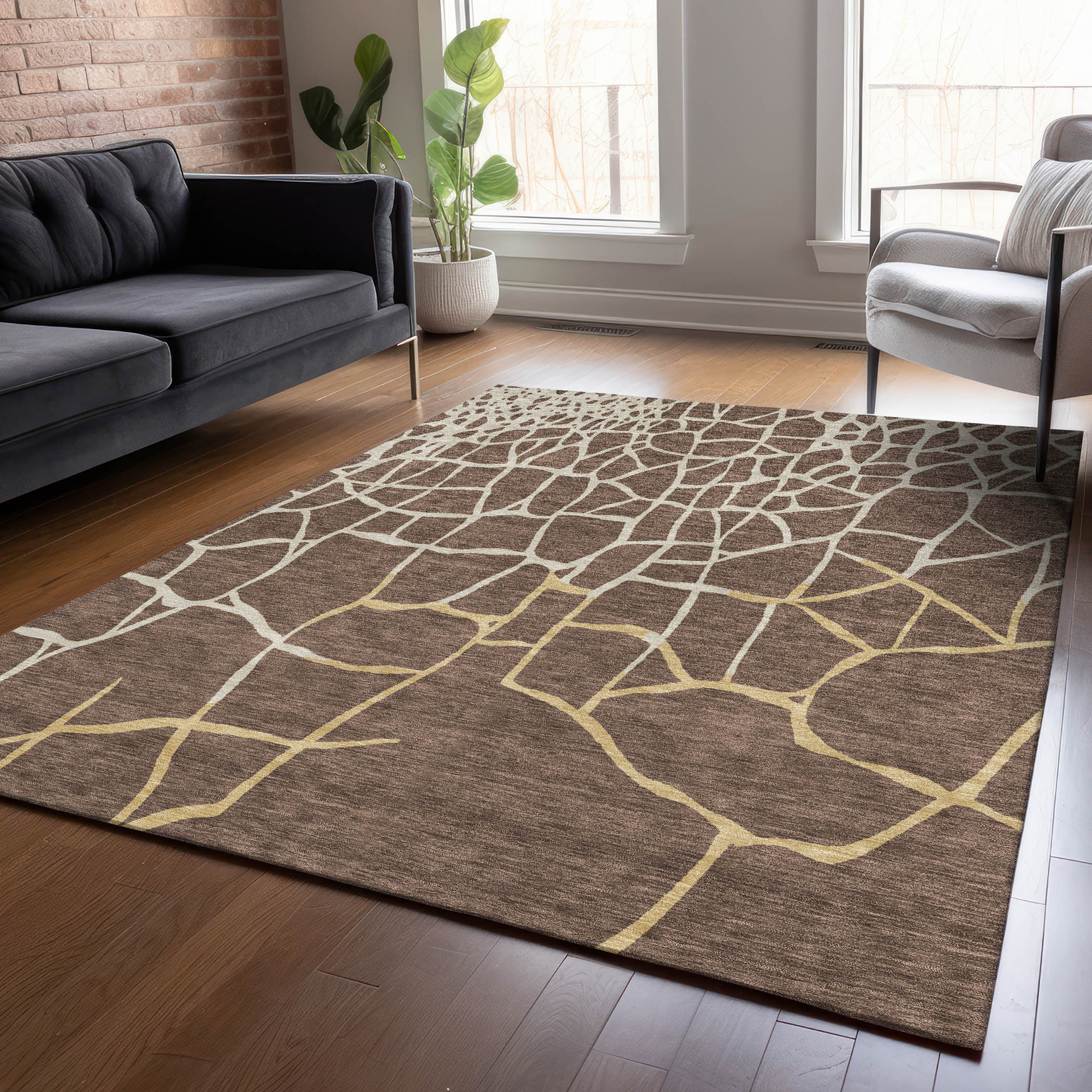 Addison Rugs ACN1049BR3X5 Chantille ACN1049BR 3 x 5 (ft) Polyester Brown Rectangular Indoor/Outdoor Geometric Machine washable Area rug
