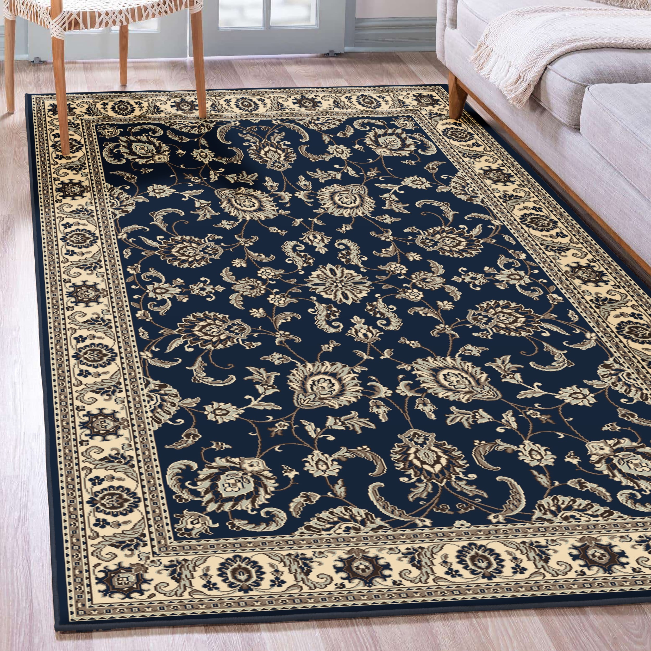 Radici USA 1426/0022/DENIM Alba 8 x 11 (ft) Polypropylene Denim Rectangular Indoor Floral/Botanical Oriental Area rug