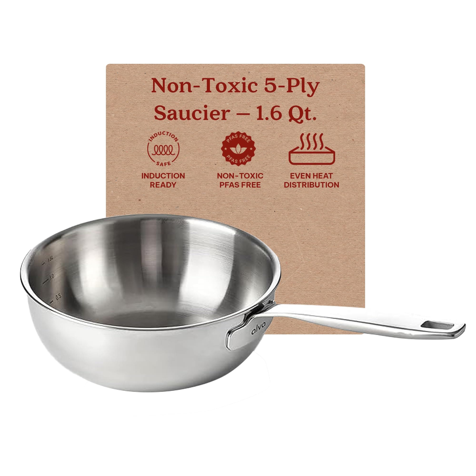 alva 100522 Maestro 1.6-qt Stainless Steel Saucier Pot Easy Clean Durable Even Heating