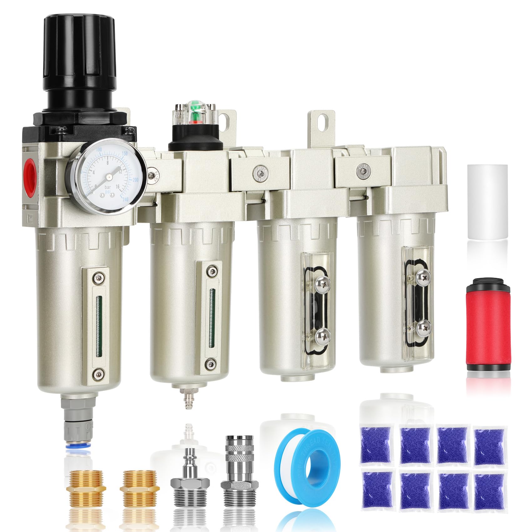 SenQWFa  3 4 NPT Four Stage Industrial Air Dryer Water Separator System for Compressor with Auto Drain and Pressure Gauge