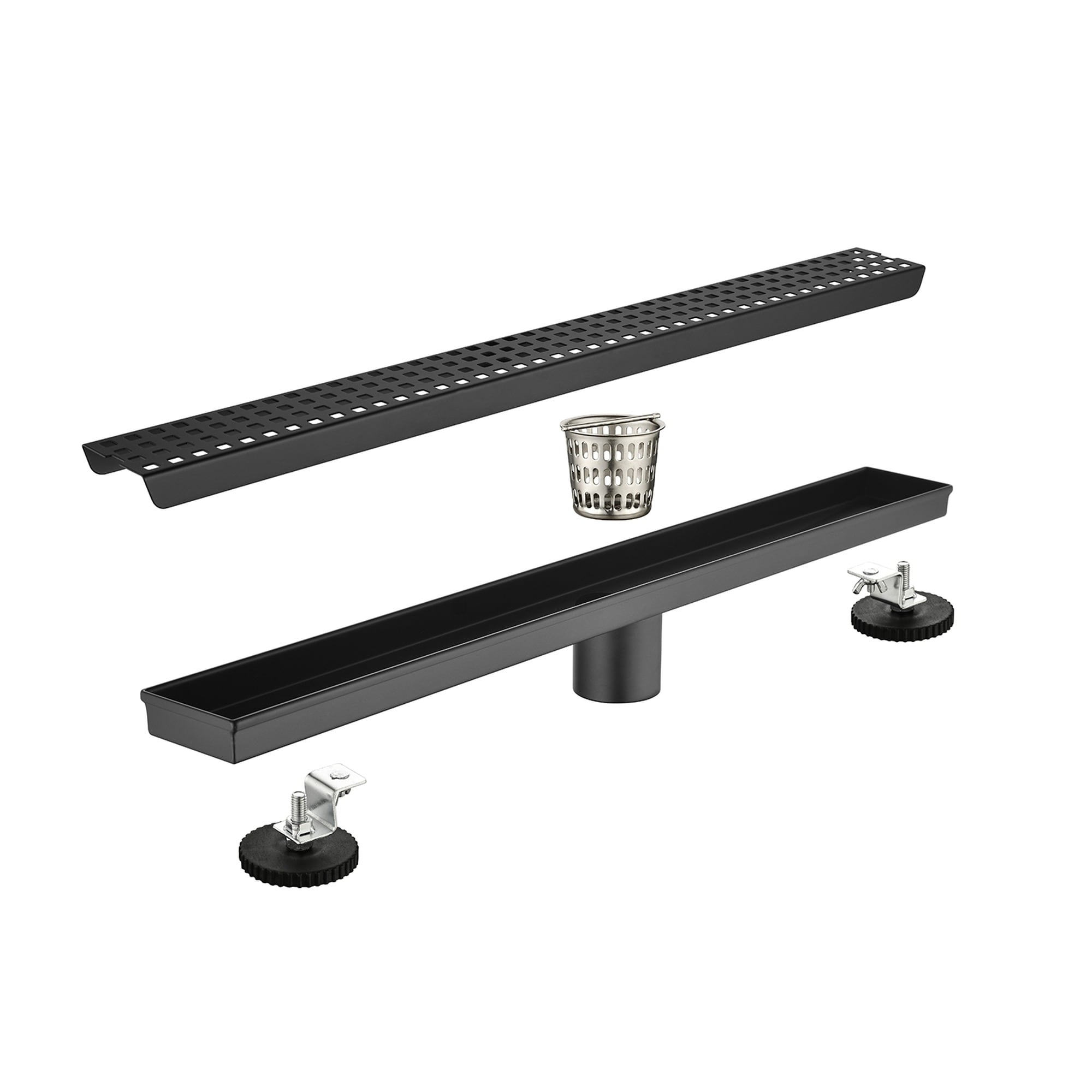 HyperDrop Cart 24 Inches Stainless Steel Linear Shower Drain with Hair Strainer and Leveling Feet