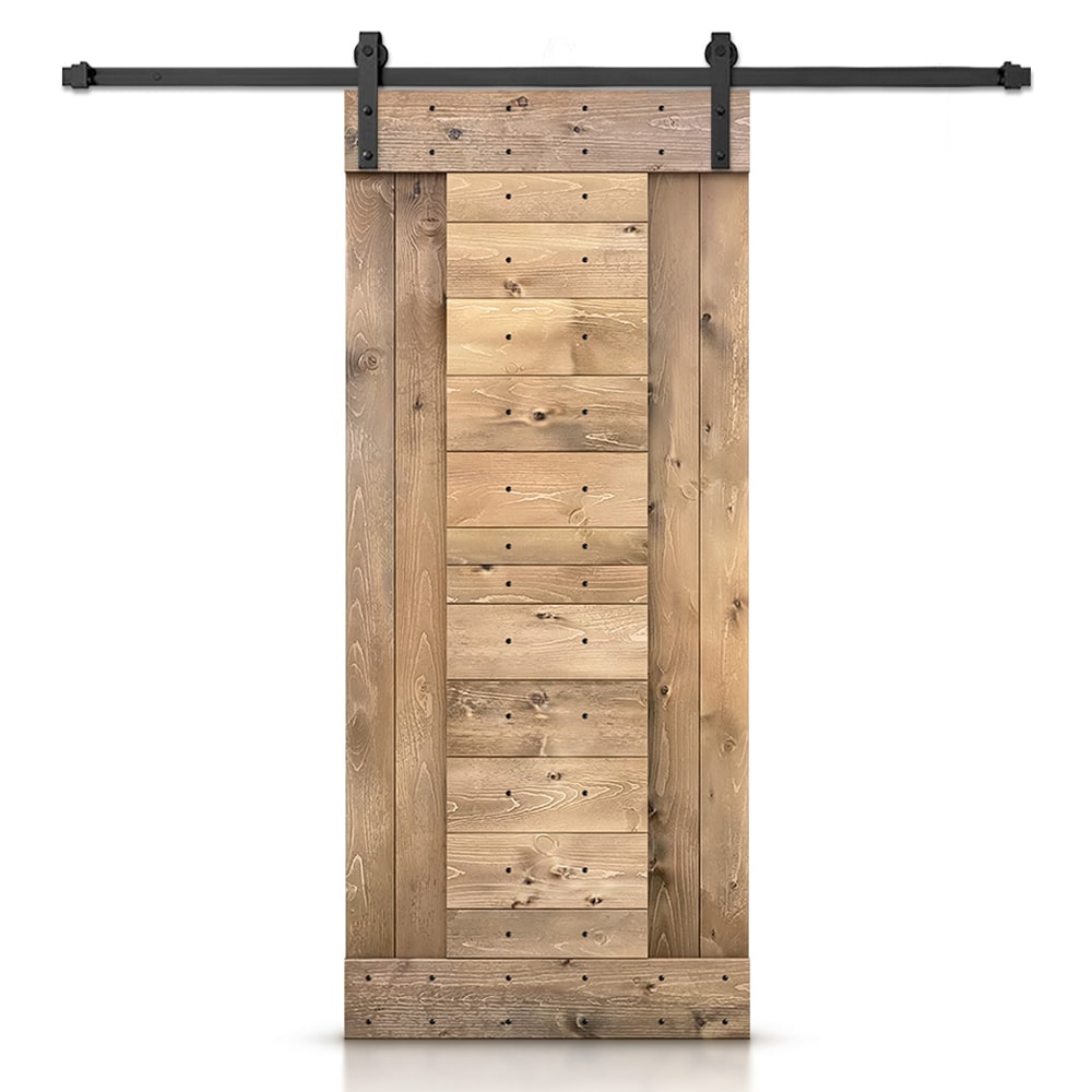 CALHOME SMK-96+DIY-N3-38LB 38-in x 84-in Light Brown Stained Pine Wood Solid core Single Barn Door (Hardware Included)