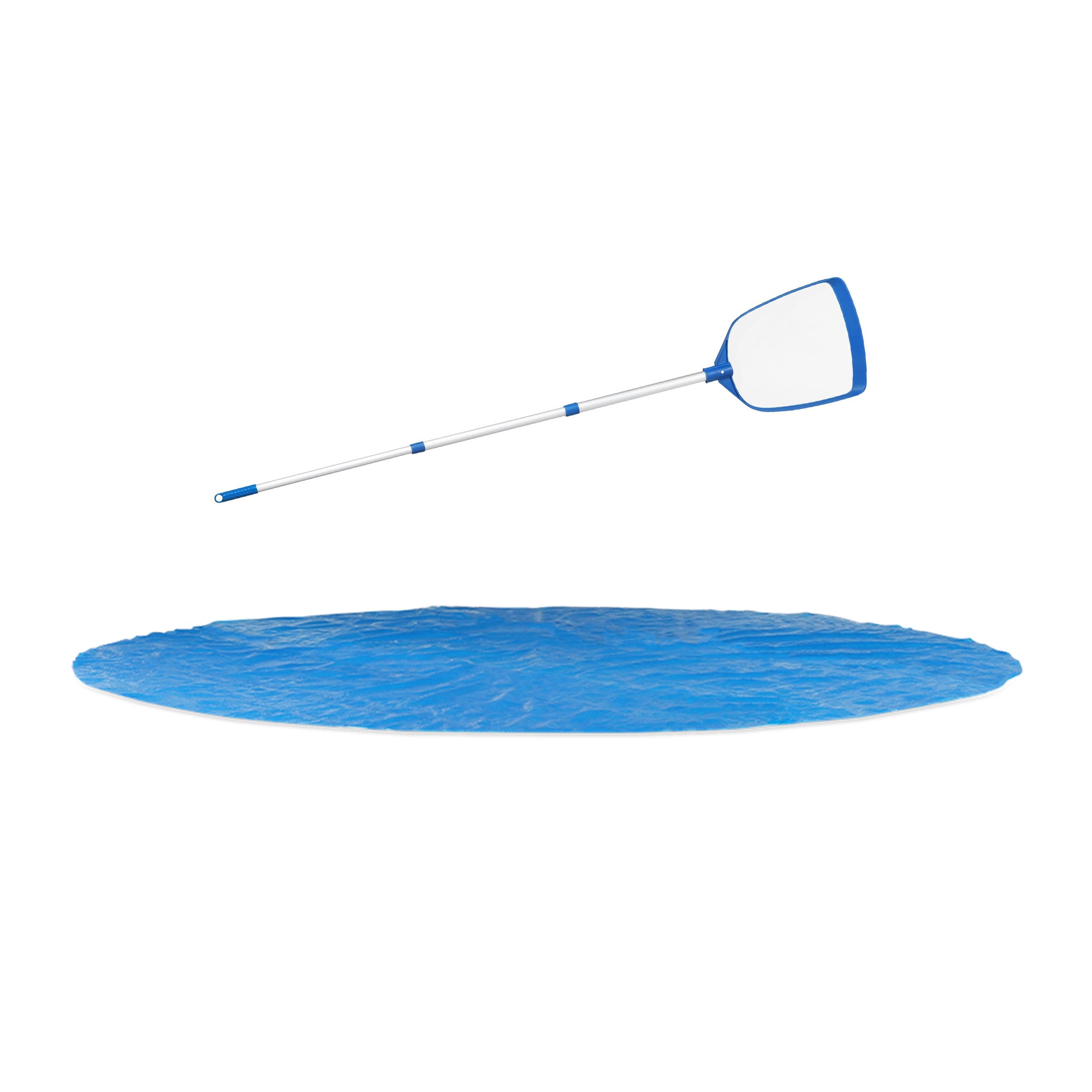 Bestway  14 Ft Round Above Ground Solar Pool Cover and FlowClear AquaScoop Skimmer
