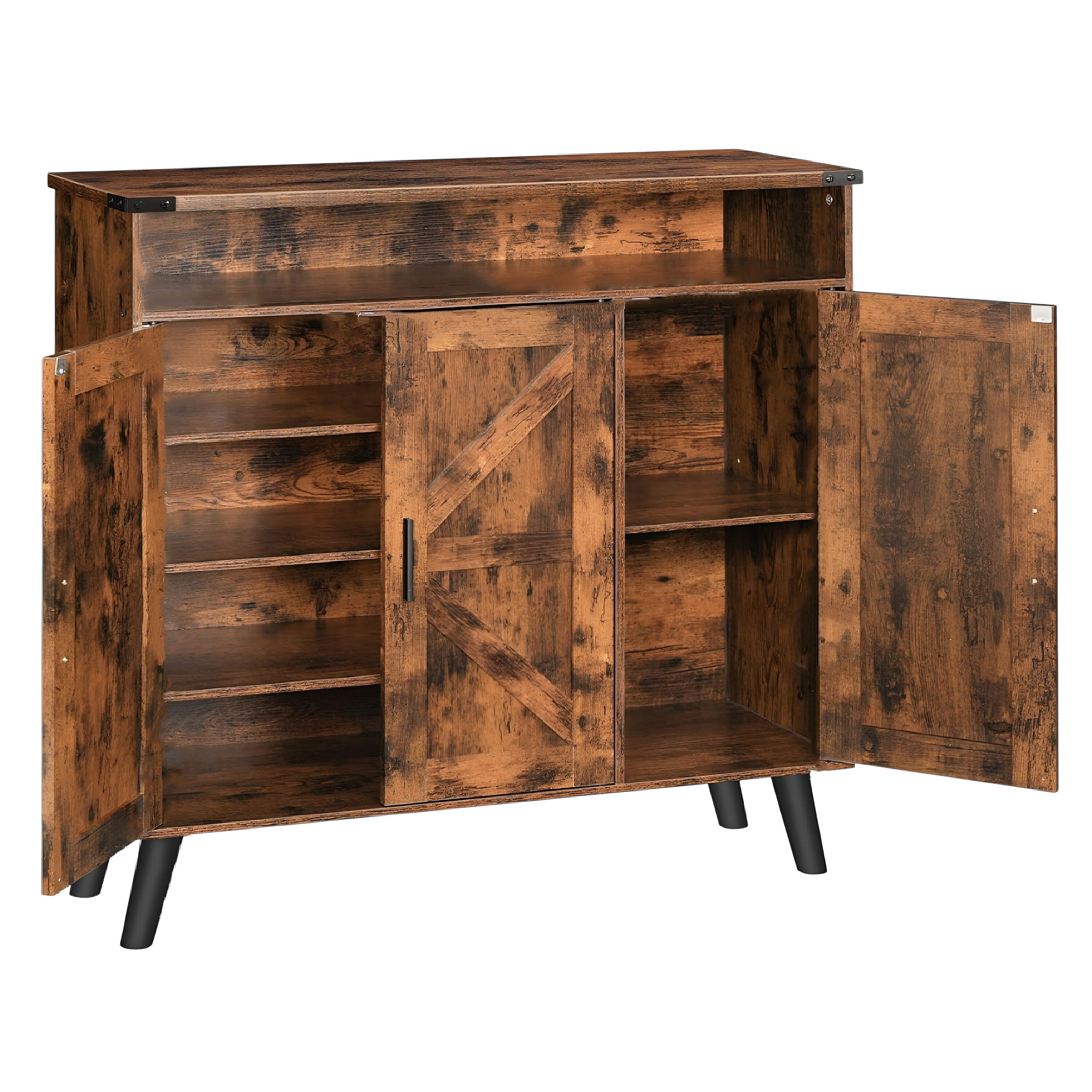Slickblue 39.4 in H 2-Tier 14-18 Pair Rustic Brown Particleboard Entryway Shoe Storage Cabinet