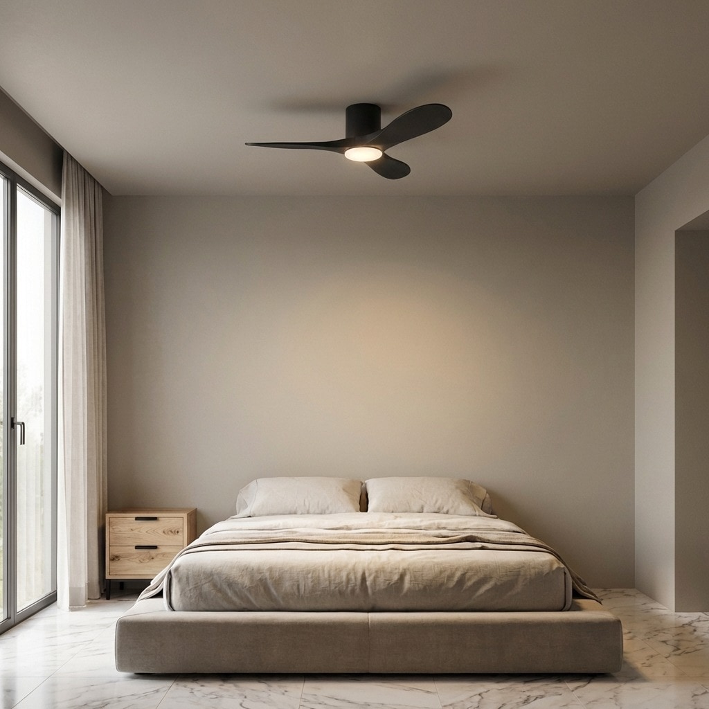 Generation Lighting Maverick 44-in Midnight Black LED Covered Outdoor Flush Mount Ceiling Fan With Light and Remote Control Included Sansujyuku sansujyuku.com