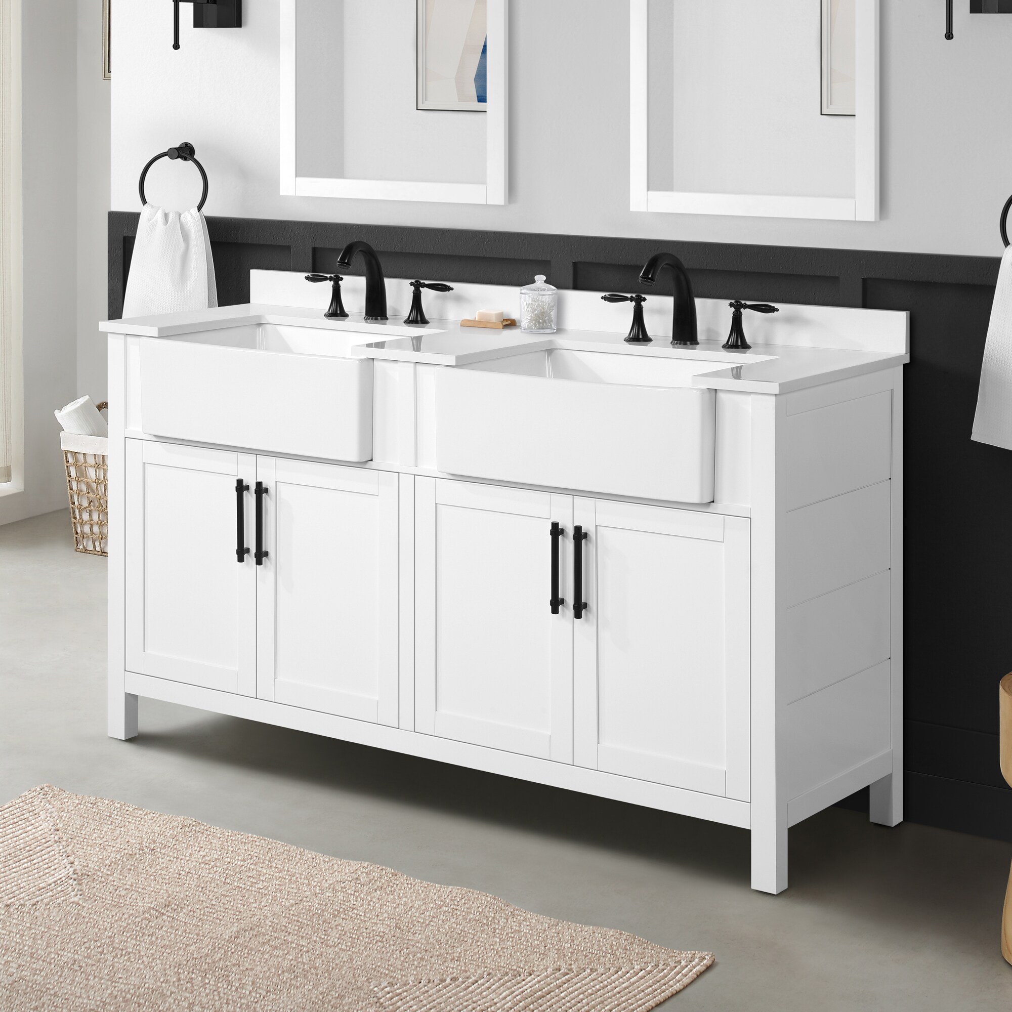 Ove Decors Cruz 60 in. Double Sink Bathroom Vanity in Pure White