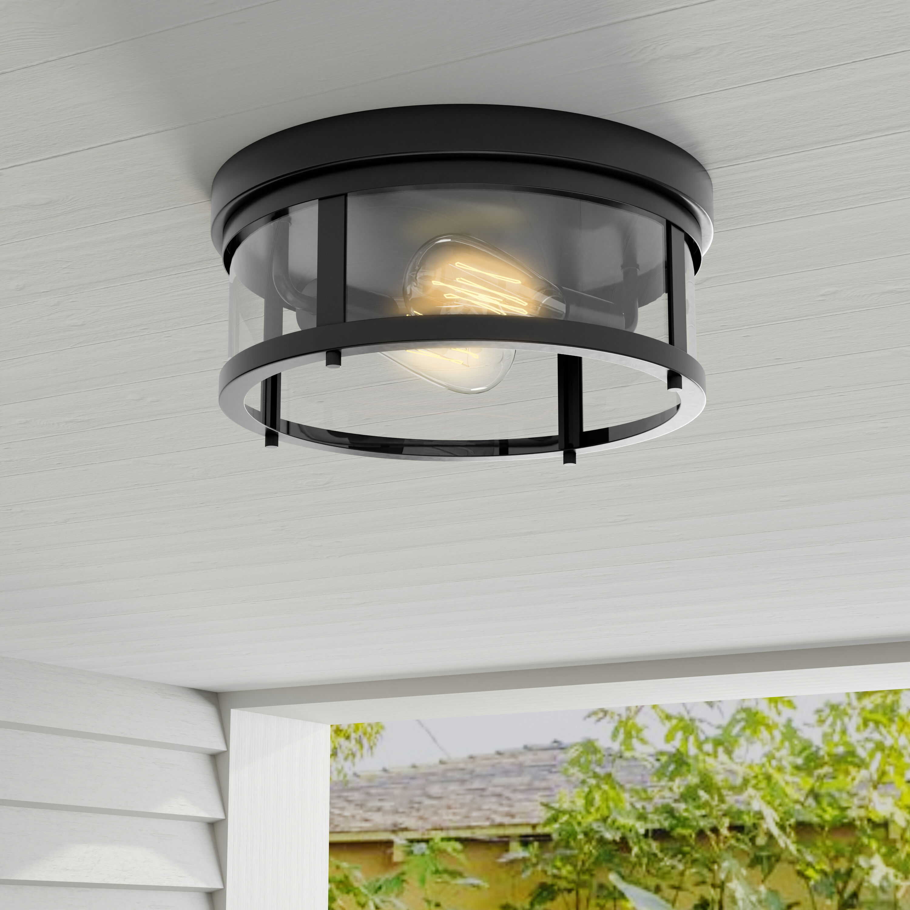 Progress Lighting P550021-31M Gunther 2 -Light 12.62-in Matte Black Indoor/Outdoor Flush Mount Light