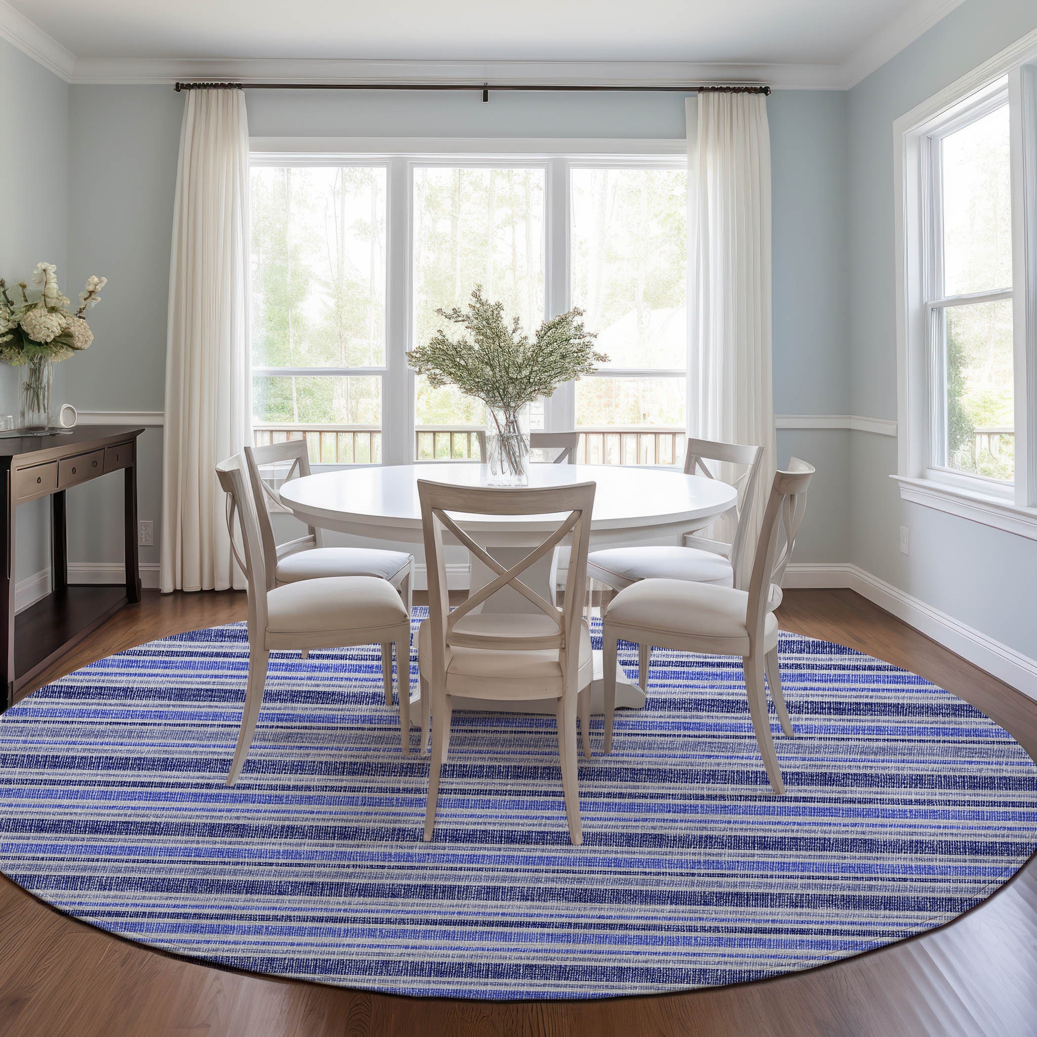 Addison Rugs ACN531BU8RO Chantille 8 x 8 (ft) Polyester Blue Round Indoor/Outdoor Stripe Machine washable Area rug
