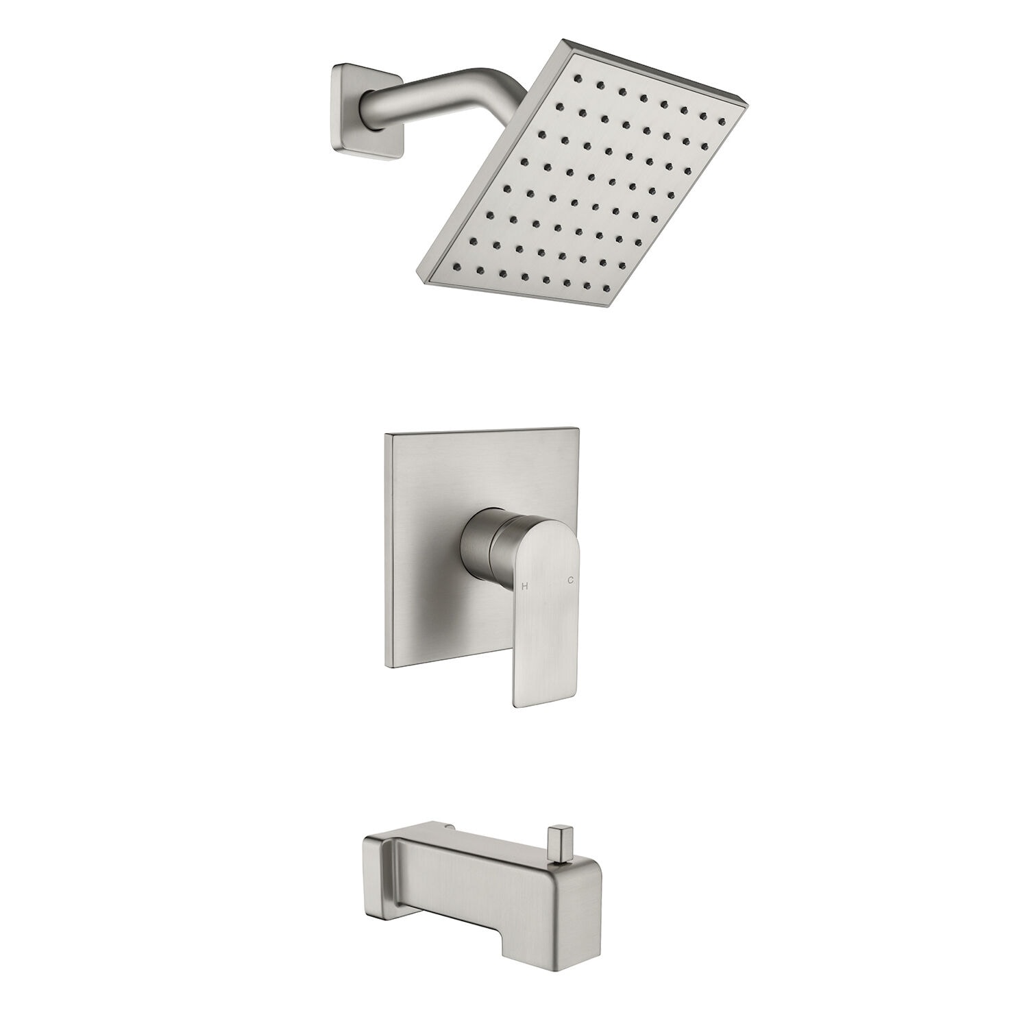 WELLFOR WN0723 Brushed Nickel 1-handle Single function 6-Inches Square Bathtub and shower Faucet with Valve