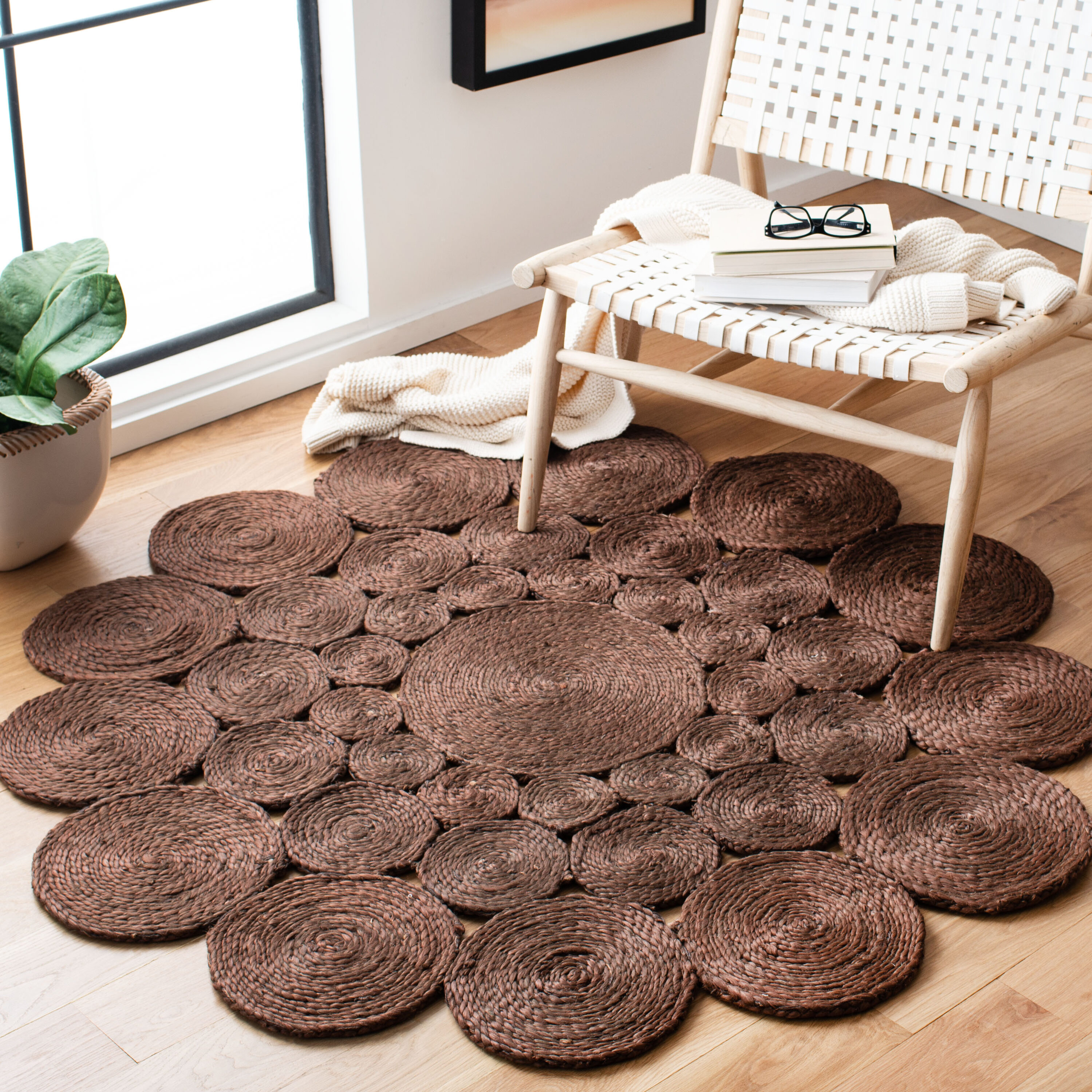 Natural Fiber 363 Brown Bohemian 6ft x 6ft Round Rug