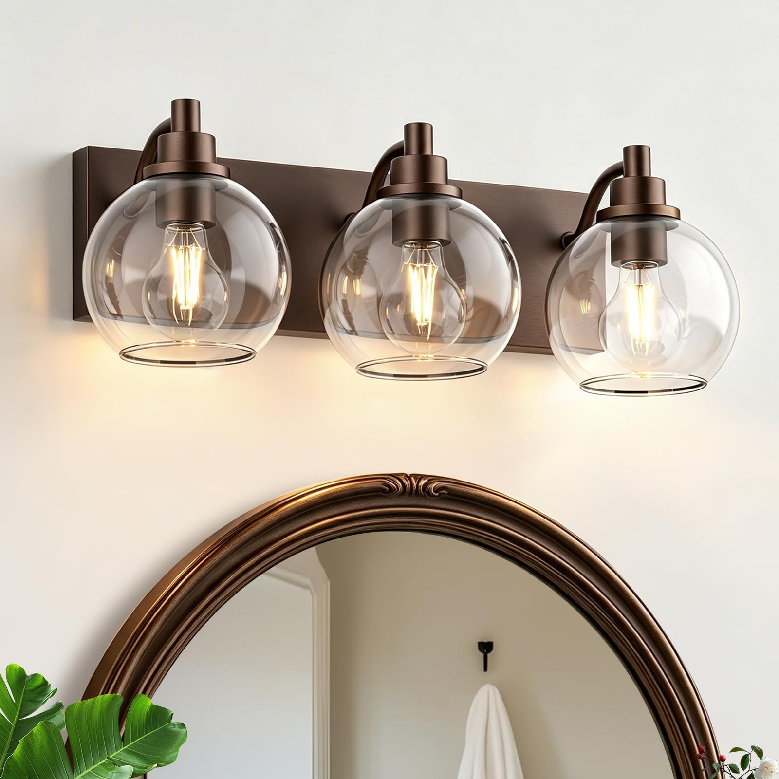 IUEST  3 Light Oil Rubbed Bronze Vanity Light with Clear Glass Globe Shades Modern Wall Sconce for Bathroom Vanity Lighting Over Mirror E26 Socket