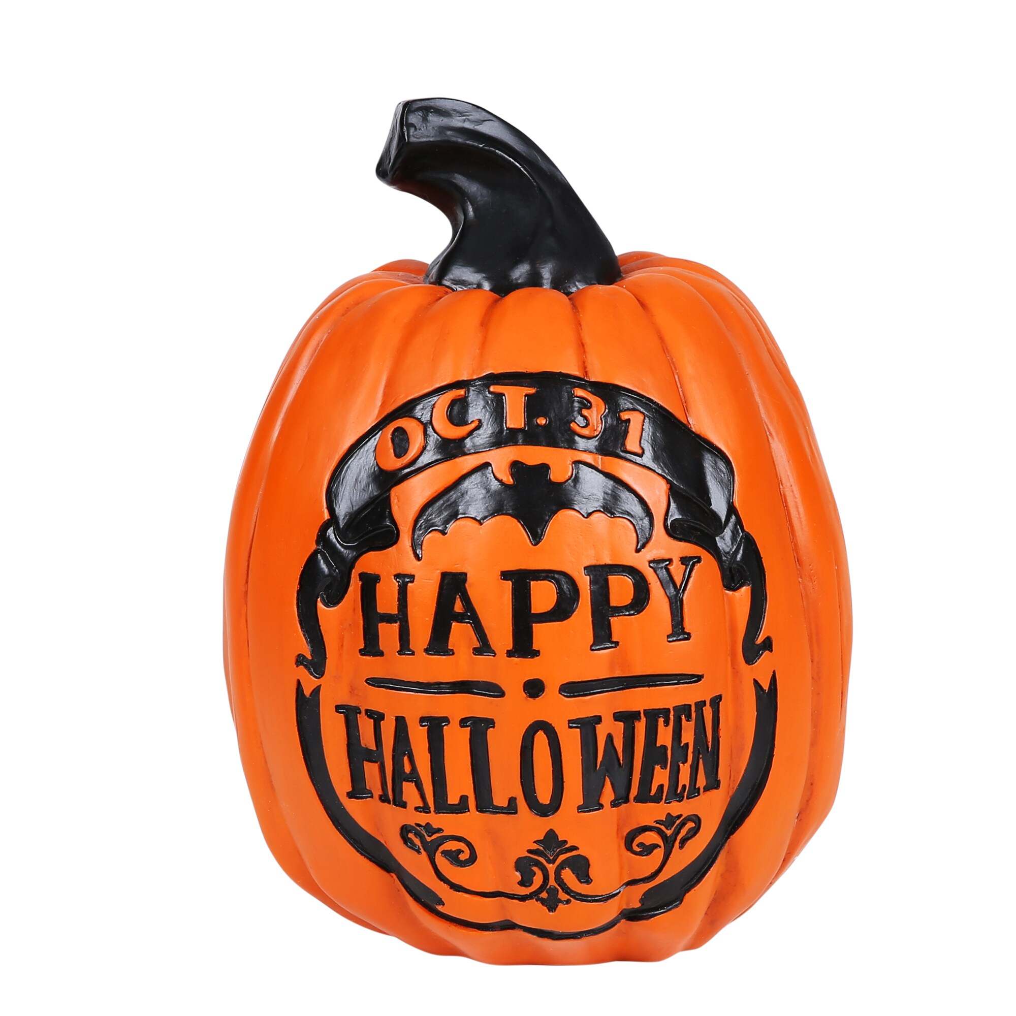 Holiday Living LW430-LG002 7-in Pumpkin Sculpture Happy Halloween Carved Pumpkin
