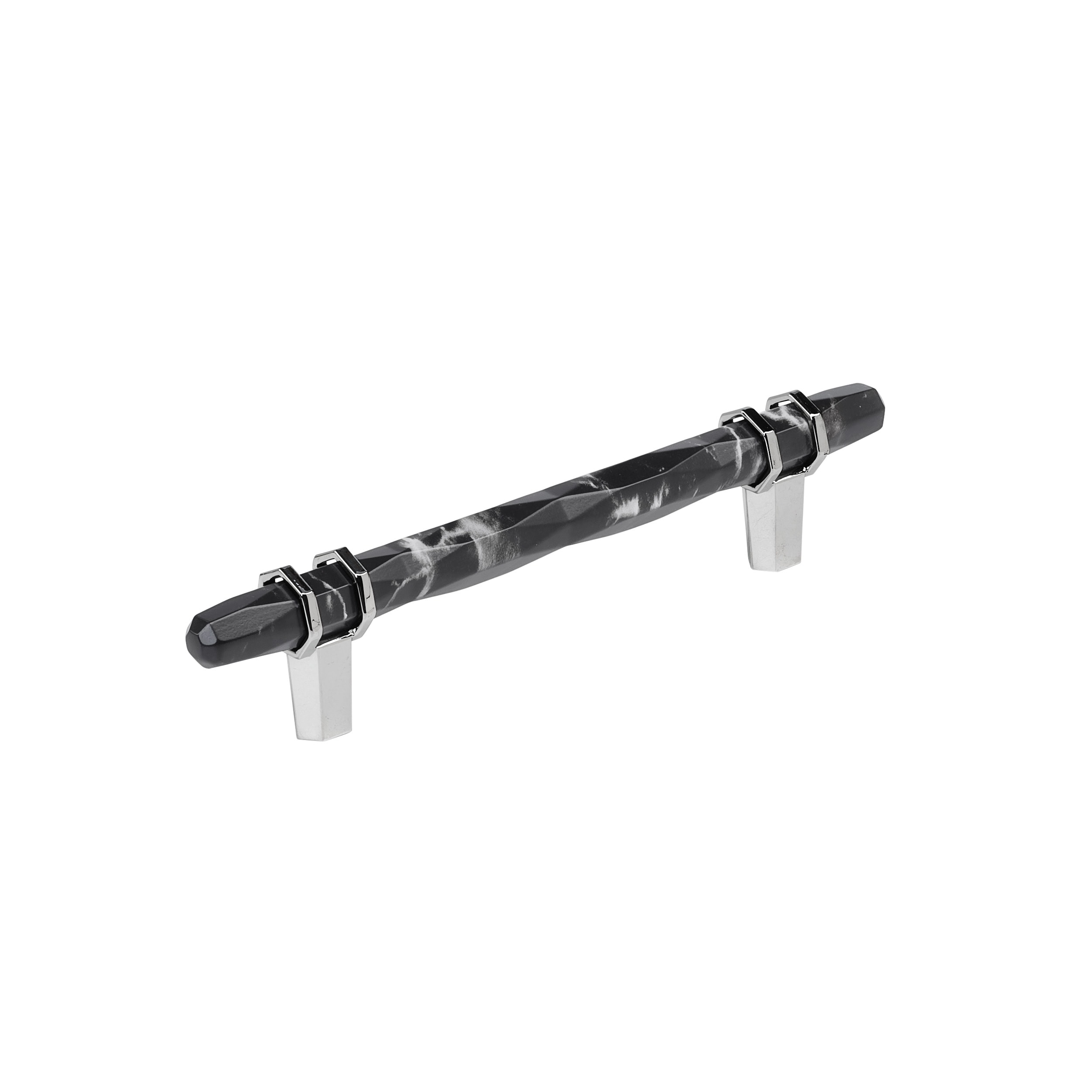 Amerock BP36649MBK26 Carrione 5-1/16-in , 128mm Center to Center Marble Black/Polished Chrome Cylindrical Bar