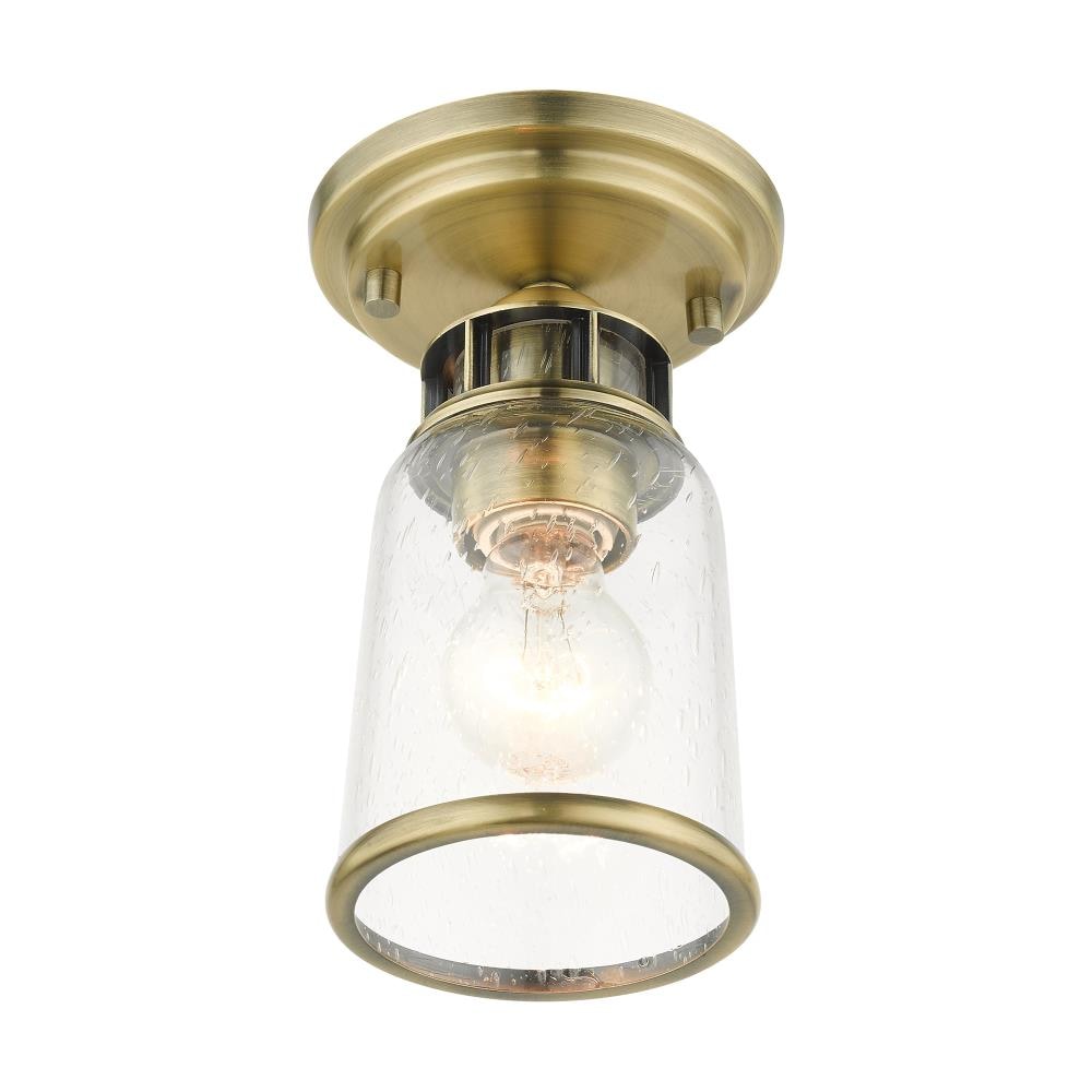 Antique Brass Seeded Glass 1-Light Flush Mount
