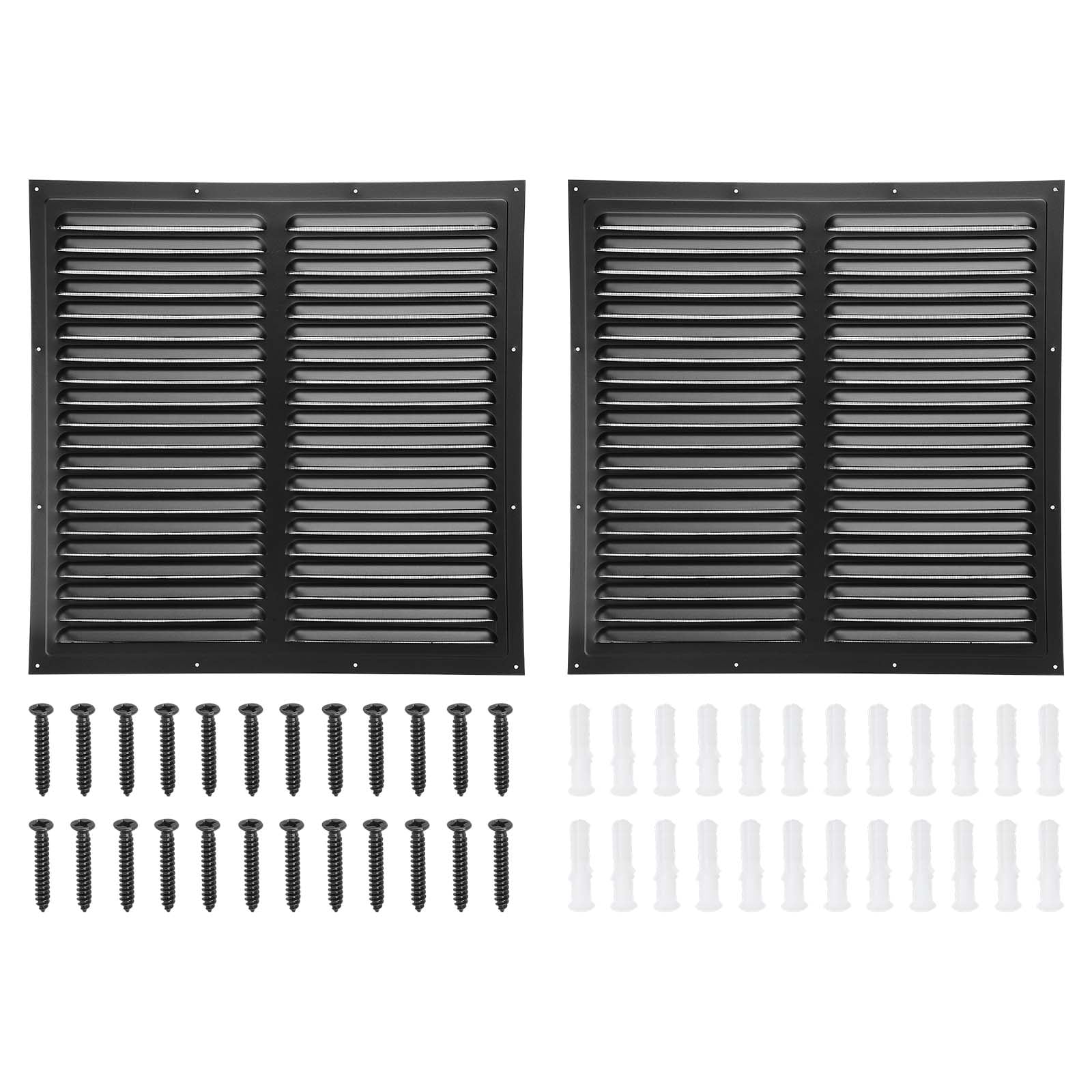 PATIKIL 16inchx16inch Aluminum Gable Vent 2pcs Exterior Wall Outlet Vent Square Soffit Vents HVAC Louver Air Grille with Built-in Screen for House Attic Garage Ceiling Black