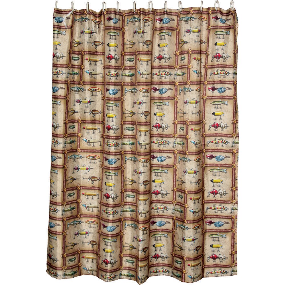 Rivers Edge Products Shower Curtain- Antique Lures 70-in W x 72-in L  Stylish Graphic Print Mildew Resistant Polyester Shower Curtain in the Shower  Curtains & Liners department at