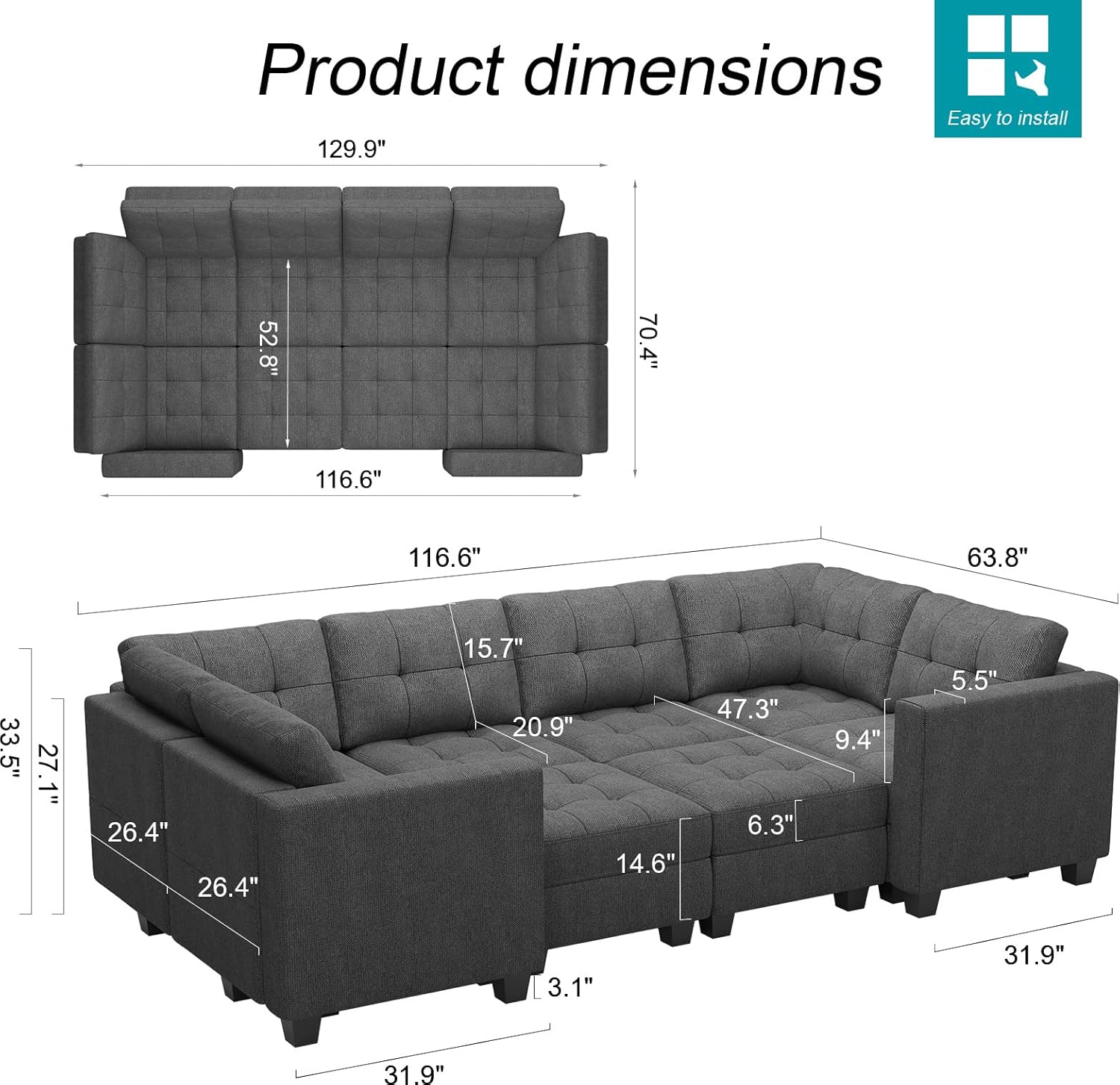 Belffin BF197-A8B-DGRAY futons - View #2