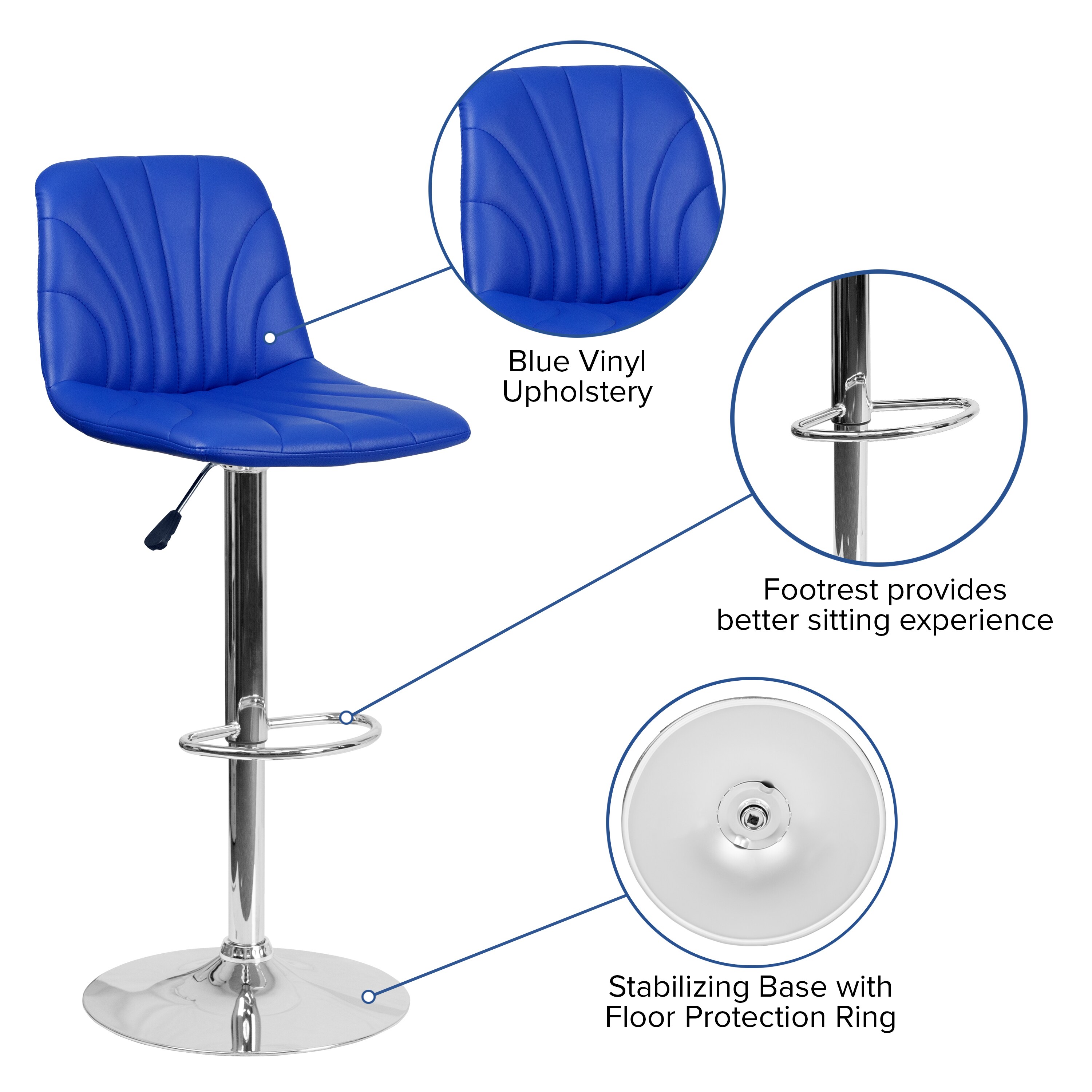 Flash Furniture Blue 33.25-in H Adjustable height Upholstered Swivel ...