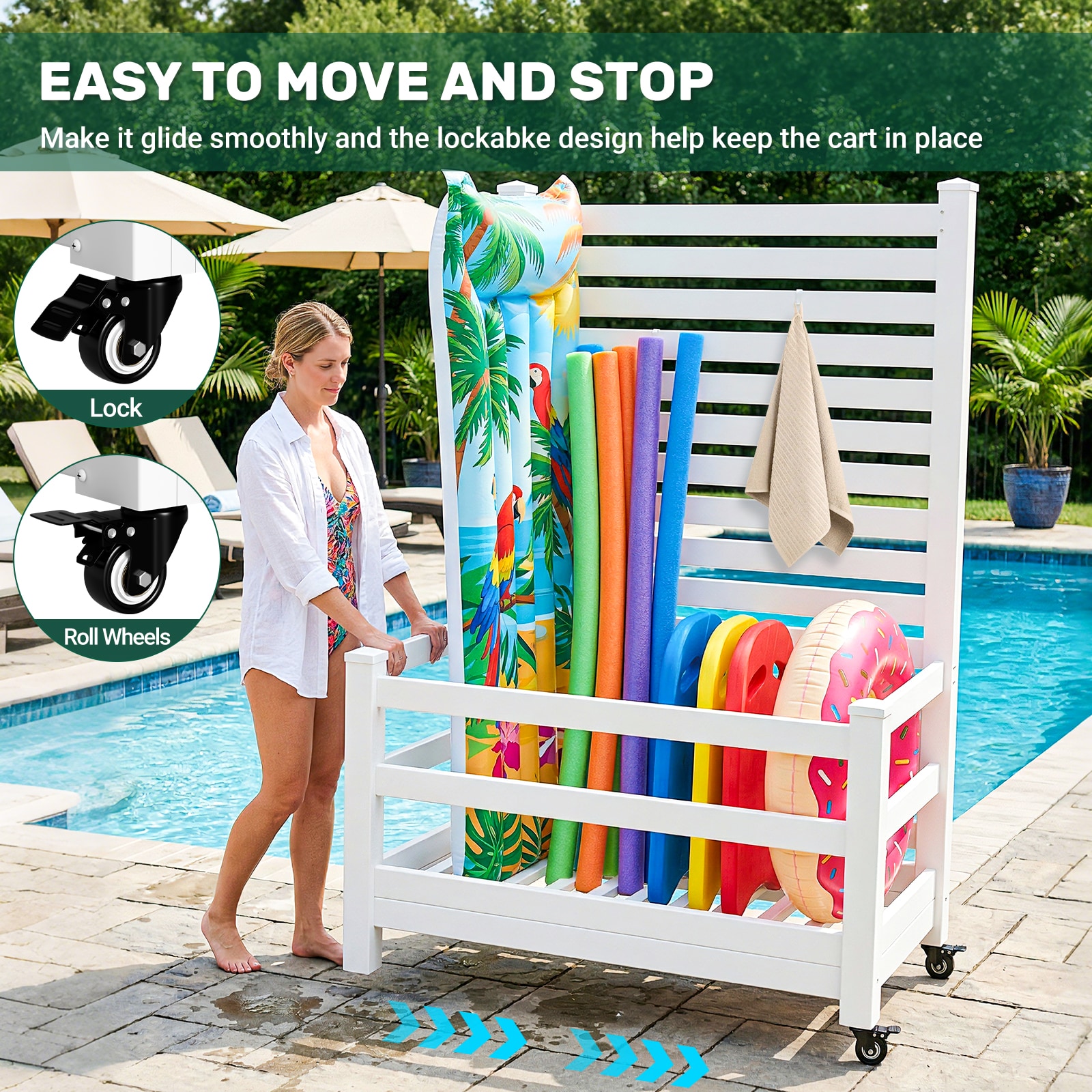DOCRED 420 Gallon Large Pool Storage Bin with Wheels Waterproof Outdoor ...