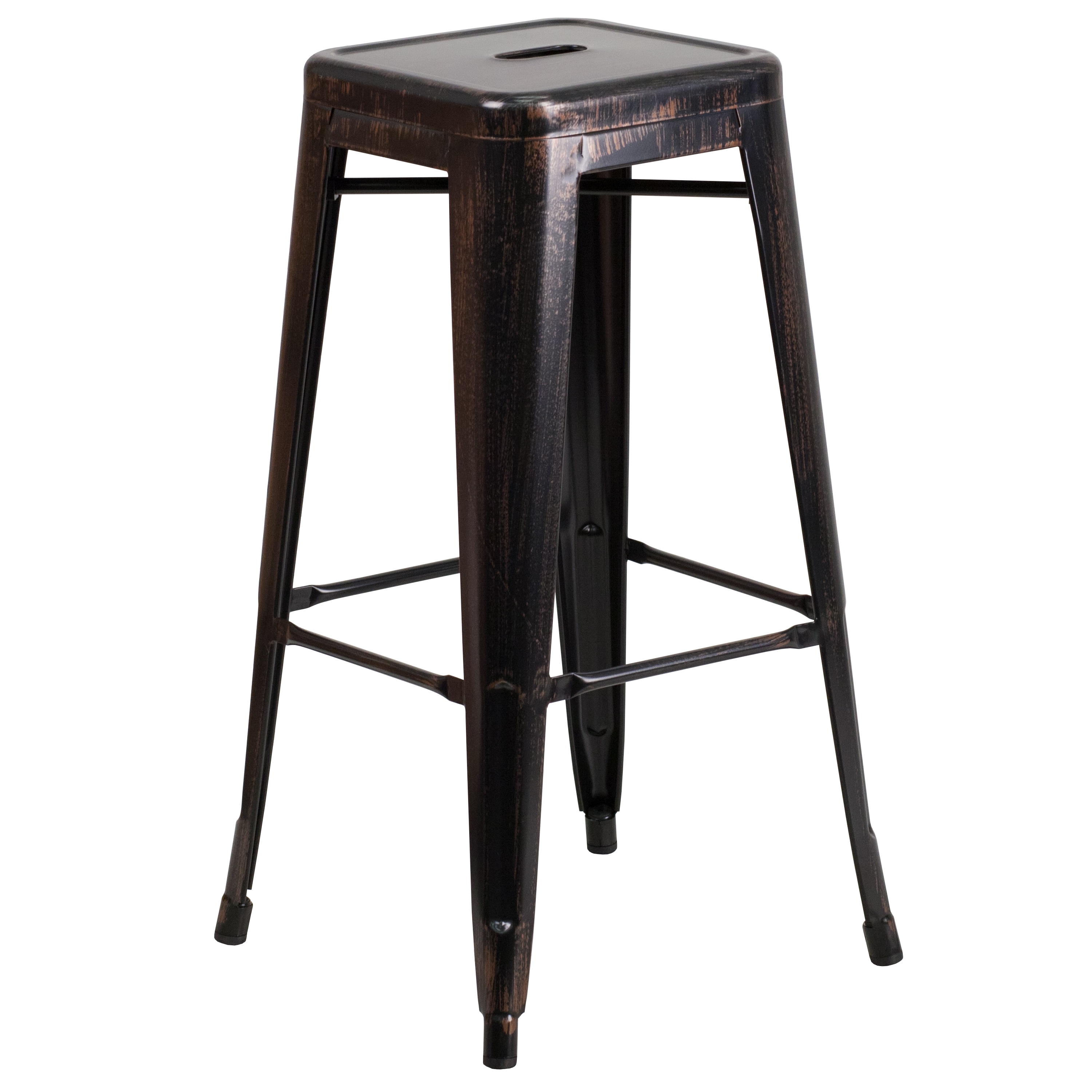 Flash Furniture 889142014171 Kai Black-Antique Gold 30.0-in H Bar height Square seat Stackable Metal Bar Stool