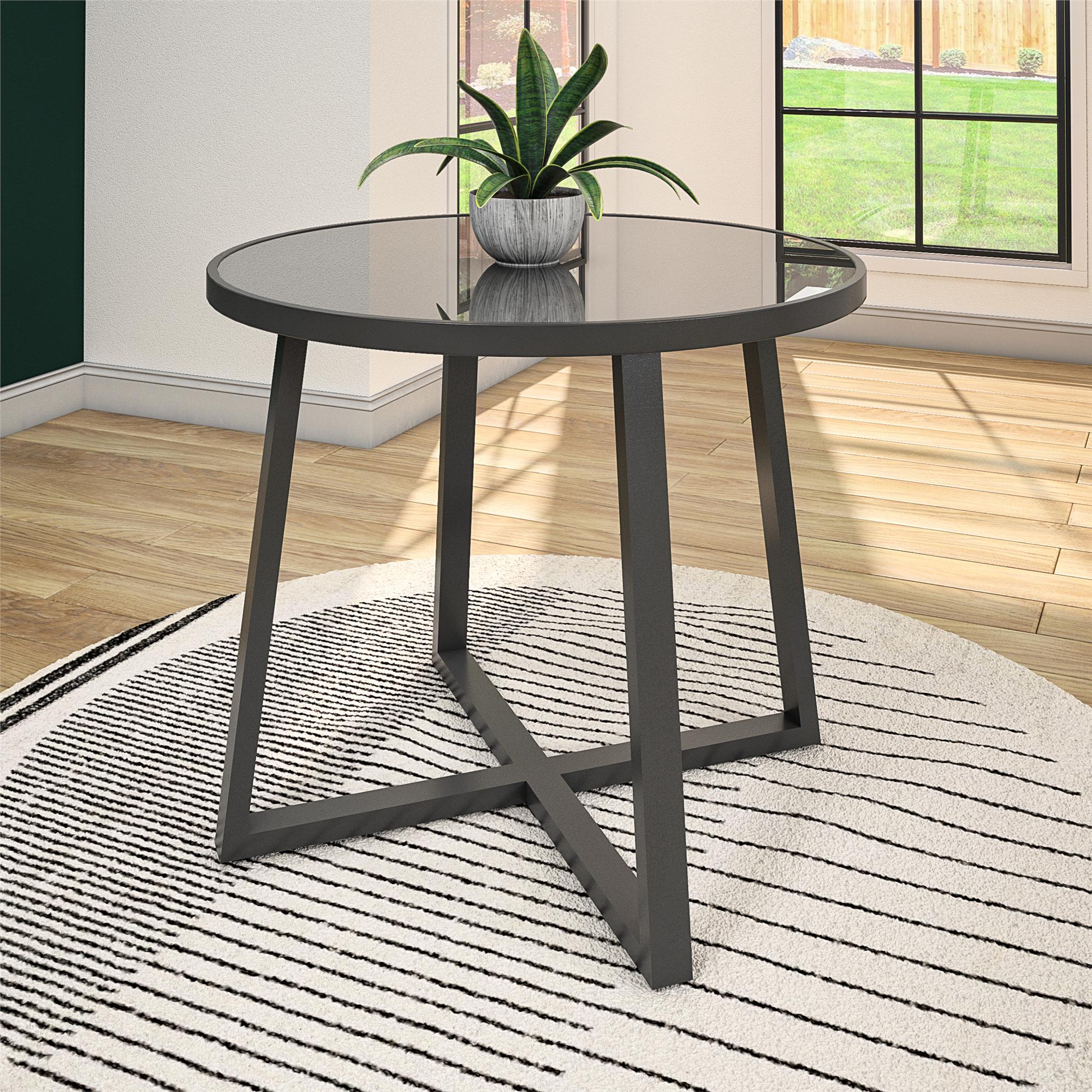 GDFStudio 344385 Orion Glass Top Round Dining Table 35 Inch