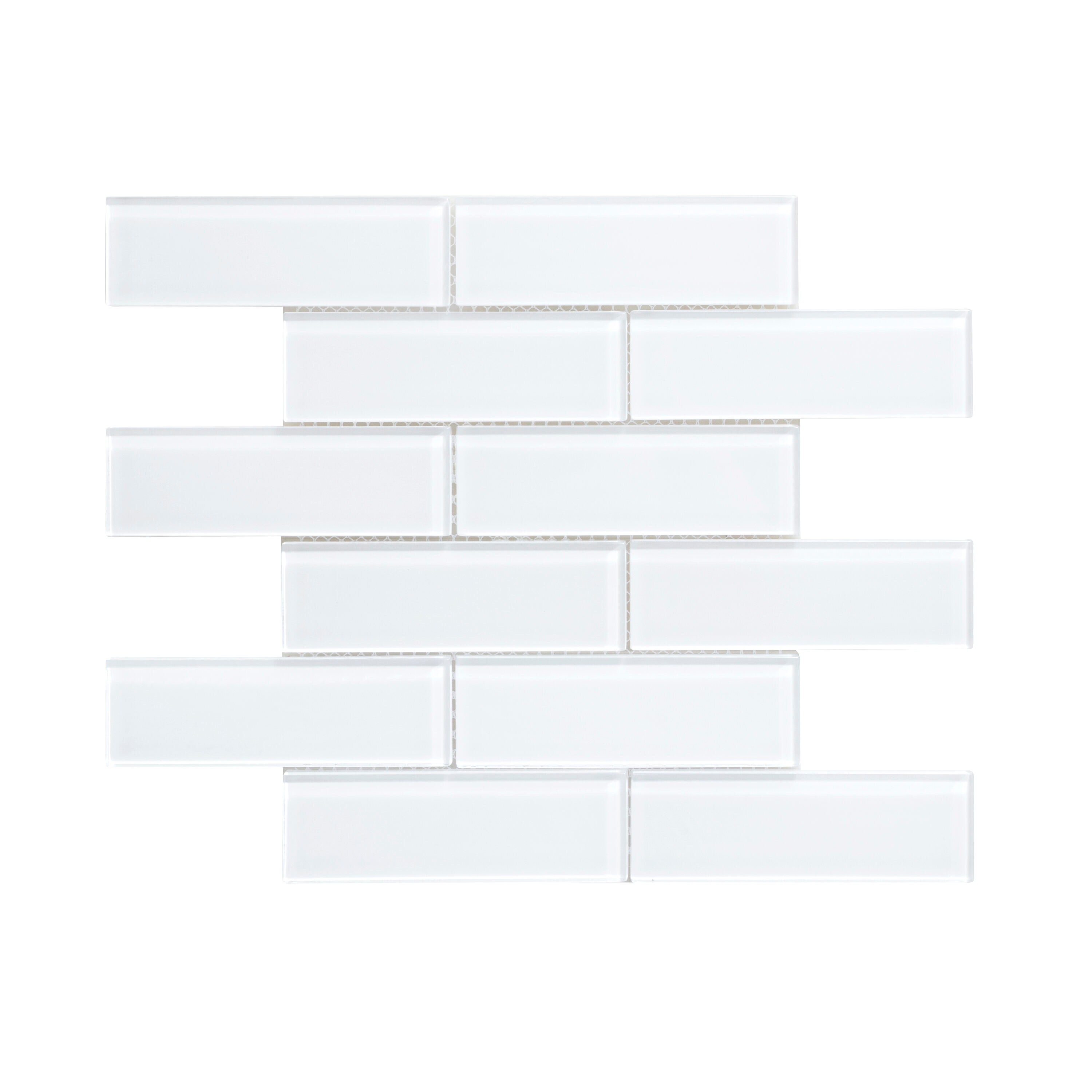 WS Tiles - Premium White 2 in. x 6 in. Glass Subway 12 in. x 12 in. Mesh-Backed Wall Tile (5 sq. ft. / Case)
