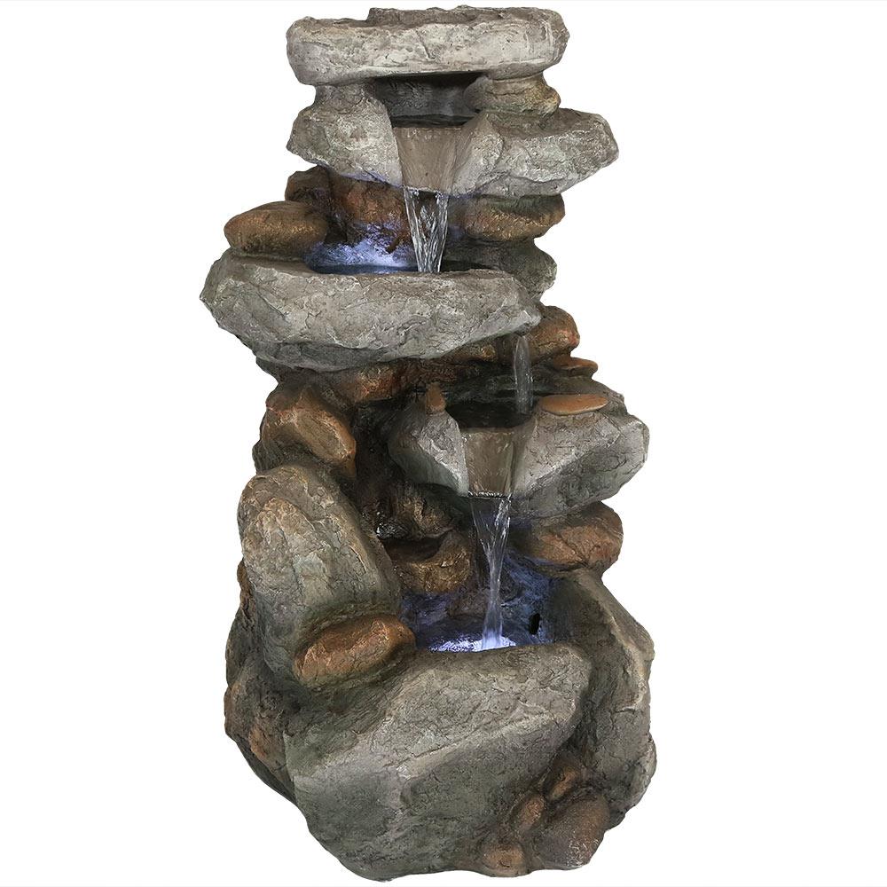 Sunnydaze Decor 34-in H Resin Rock Waterfall Fountain Outdoor Fountain ...