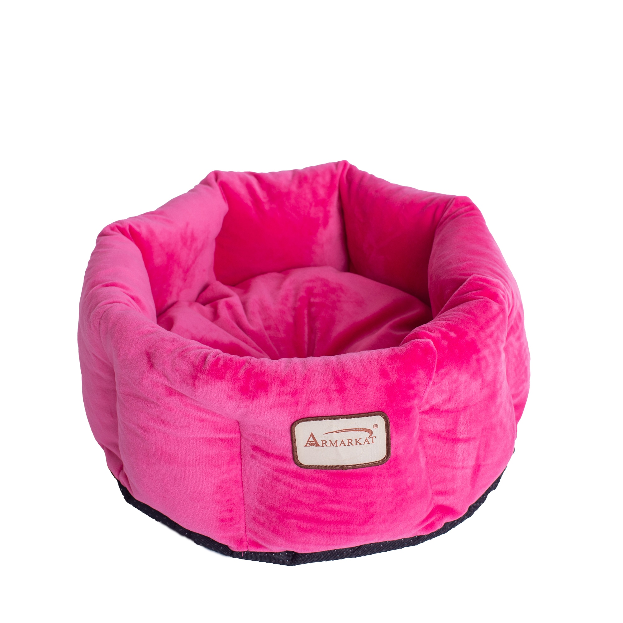 Small Pink Velvet Round Bolster Pet Bed