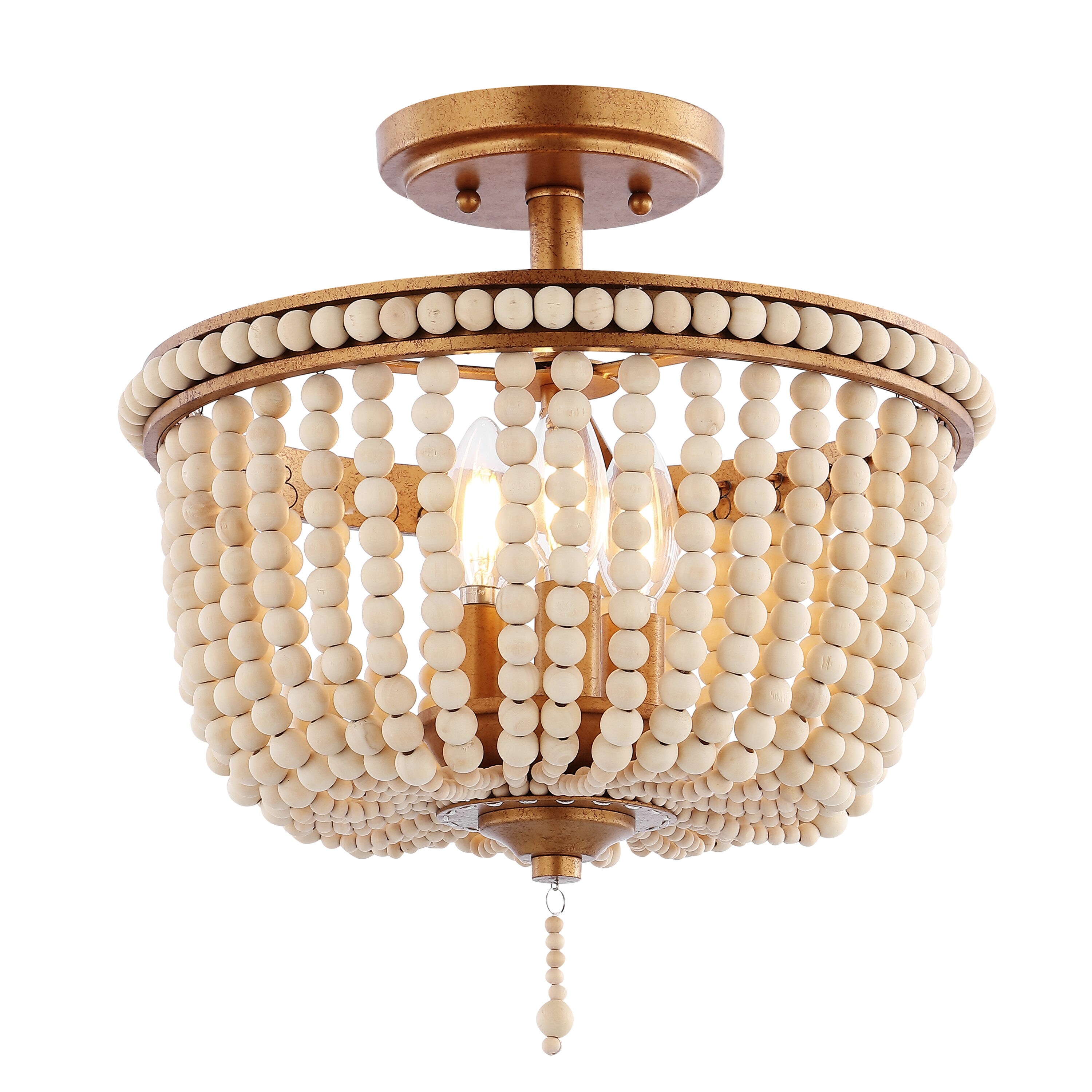 JONATHAN Y Allie Wood Bead/Iron Bohemian Farmhouse 1-Light Antique Gold ...