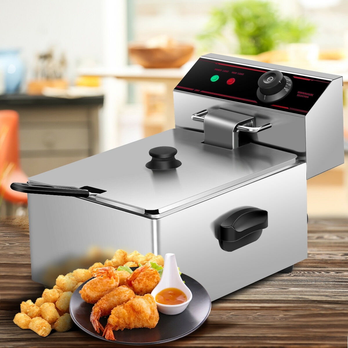Fryer, Contemporary Design Electric Deep Fryer With Basket & Removable Lid  With View Window, Magnetic Plug