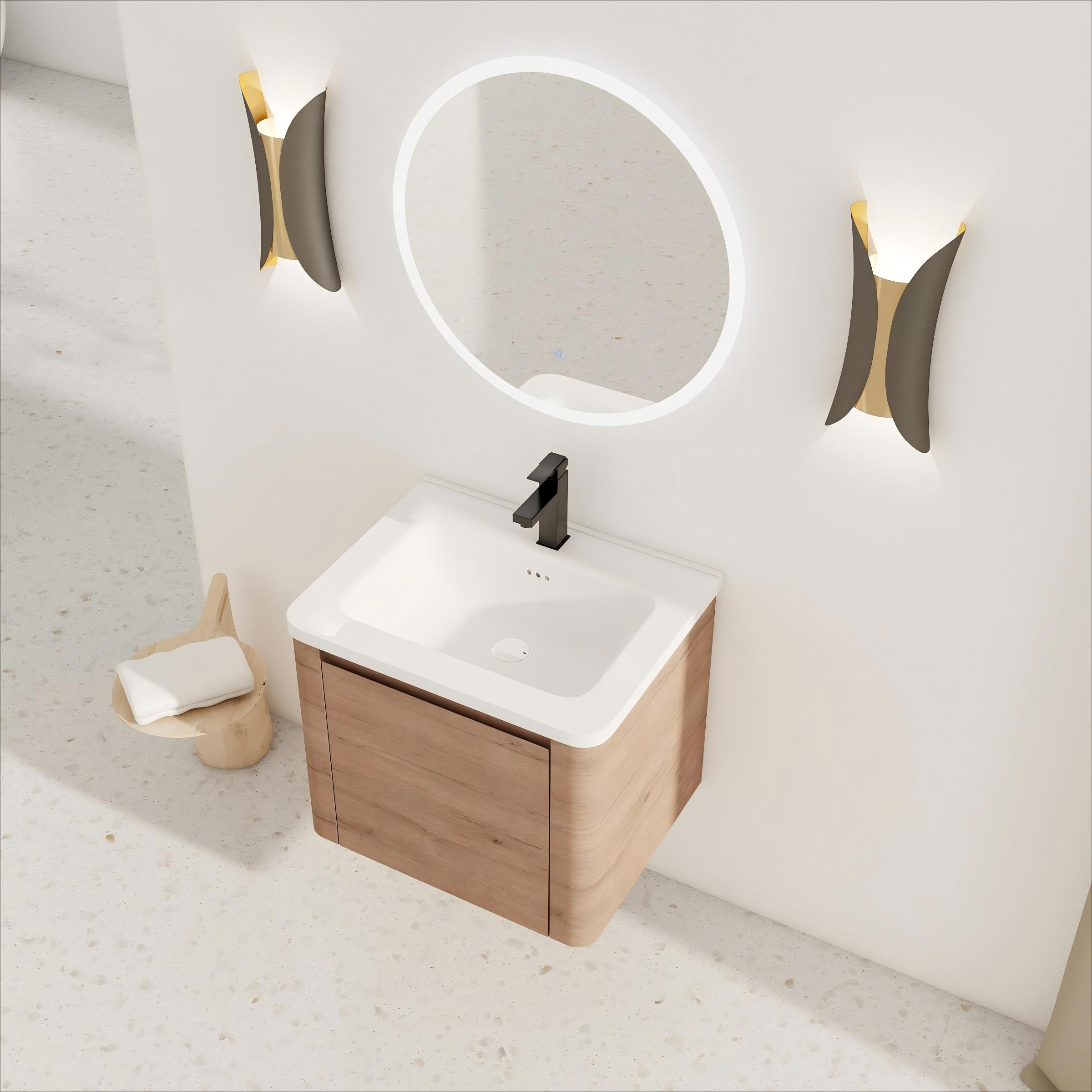 LUXEYARD 24 inch Wall Mounted Bathroom Vanity with White Ceramic Sink