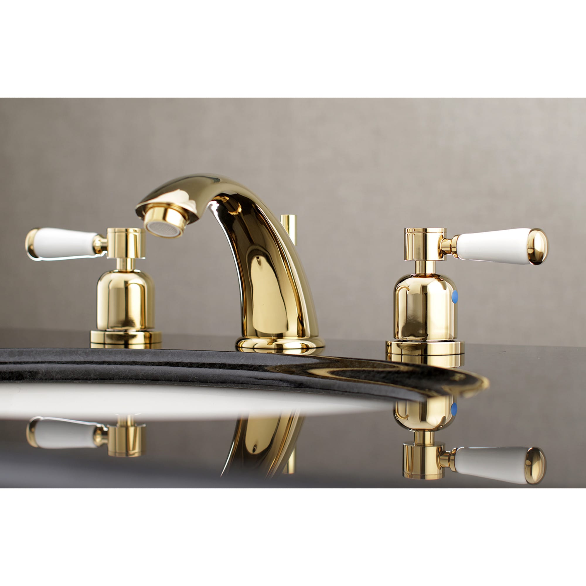 Kingston Brass WLKB8962DPL Paris Polished brass Widespread 2-handle Mid-arc Residential Handle Bathroom Sink Faucet with Drain