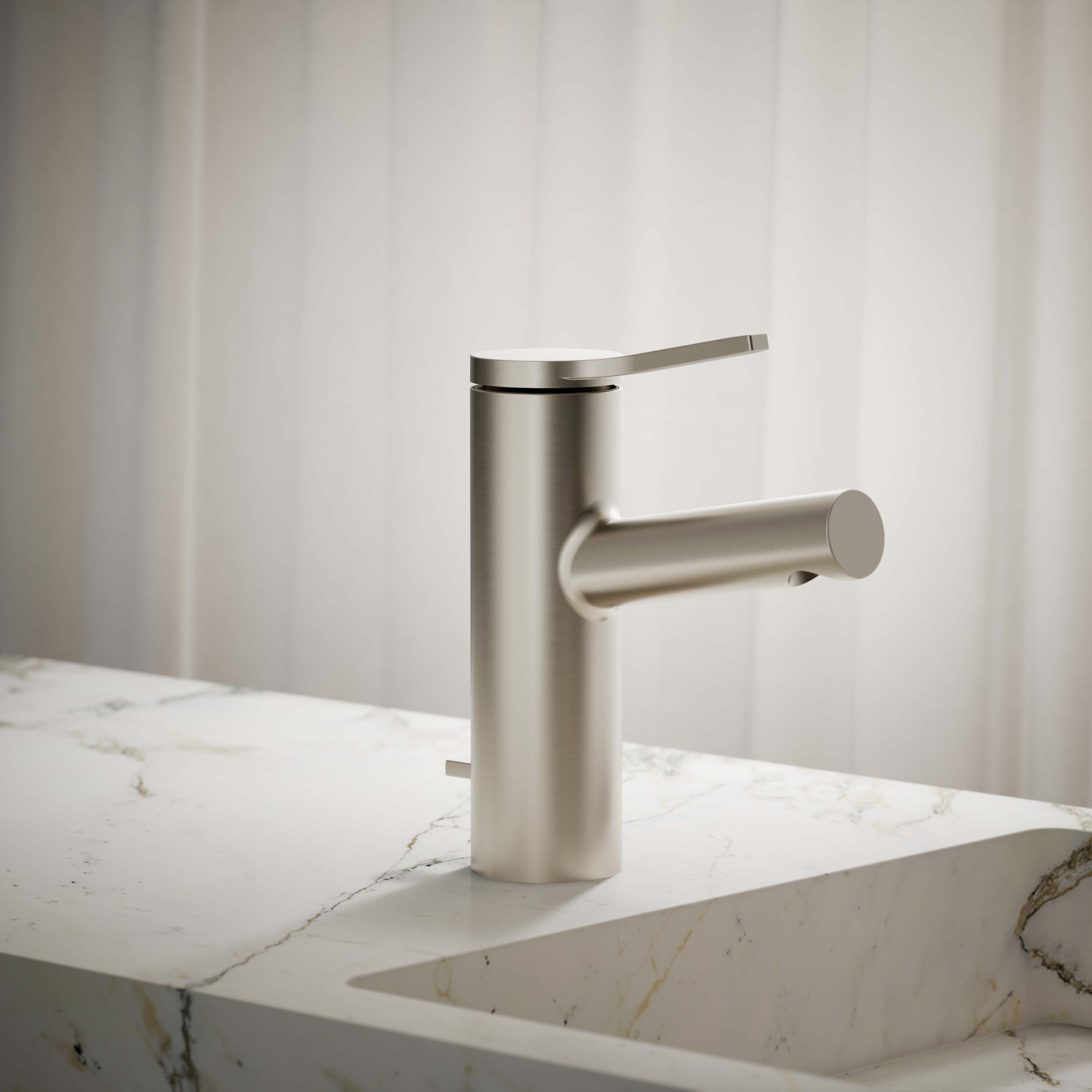 KOHLER K-99491-4-BN Elate Vibrant Brushed Nickel Single hole 1-handle WaterSense Low-arc Commercial/Residential Handle Bathroom Sink Faucet with Drain