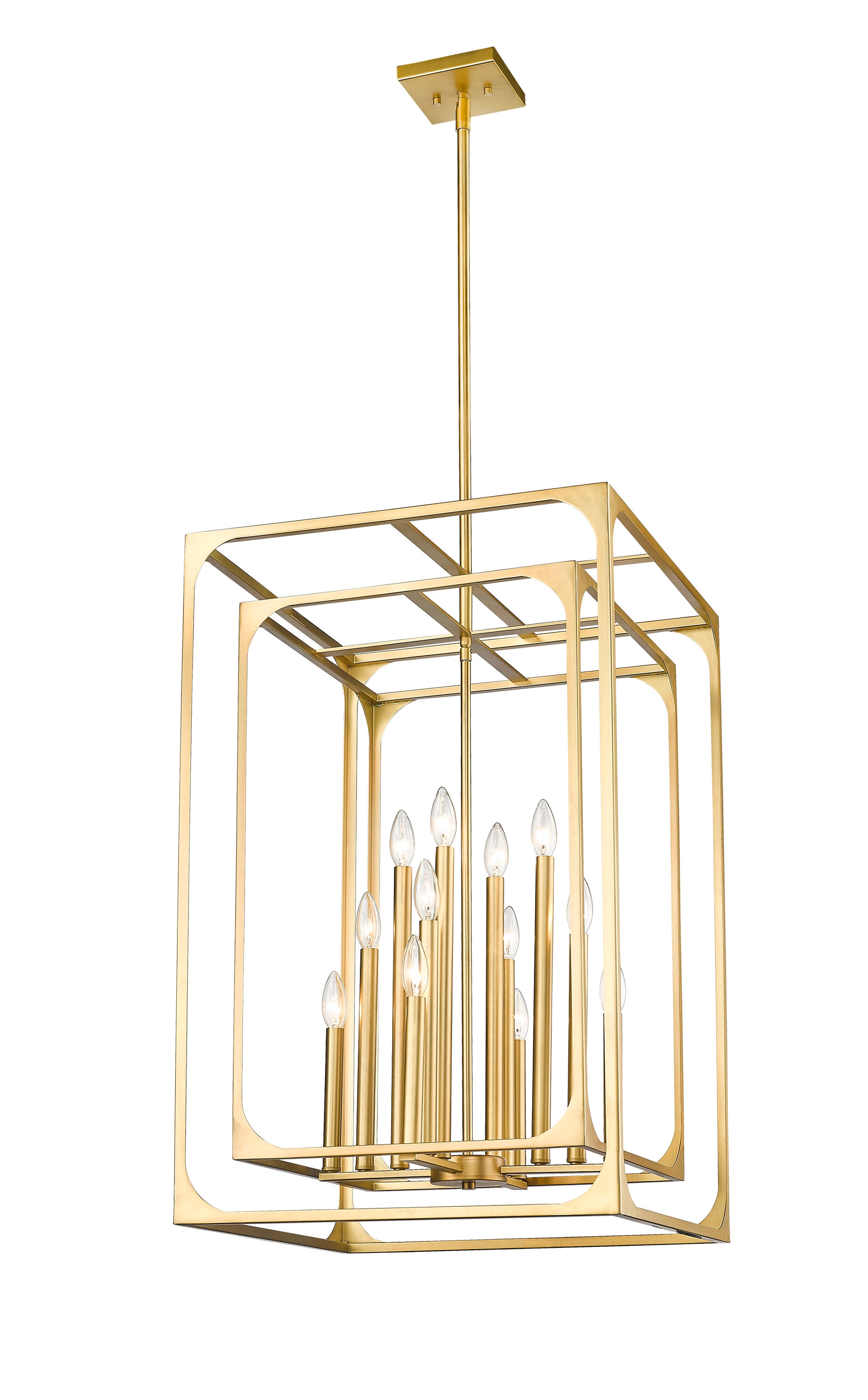 Rubbed Brass 12-Light Candle Chandelier with Openwork Frame