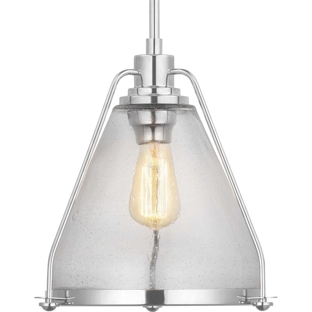 Progress Lighting P500135-104 Range Polished Nickel Transitional Seeded glass Cone Medium Hanging Pendant light