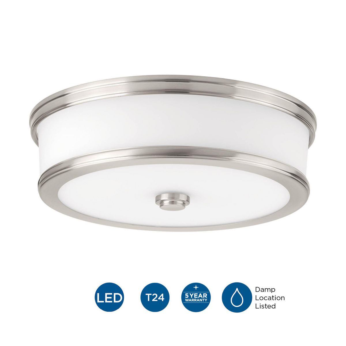 Brushed Nickel 13" LED Flush Mount with Etched White Glass