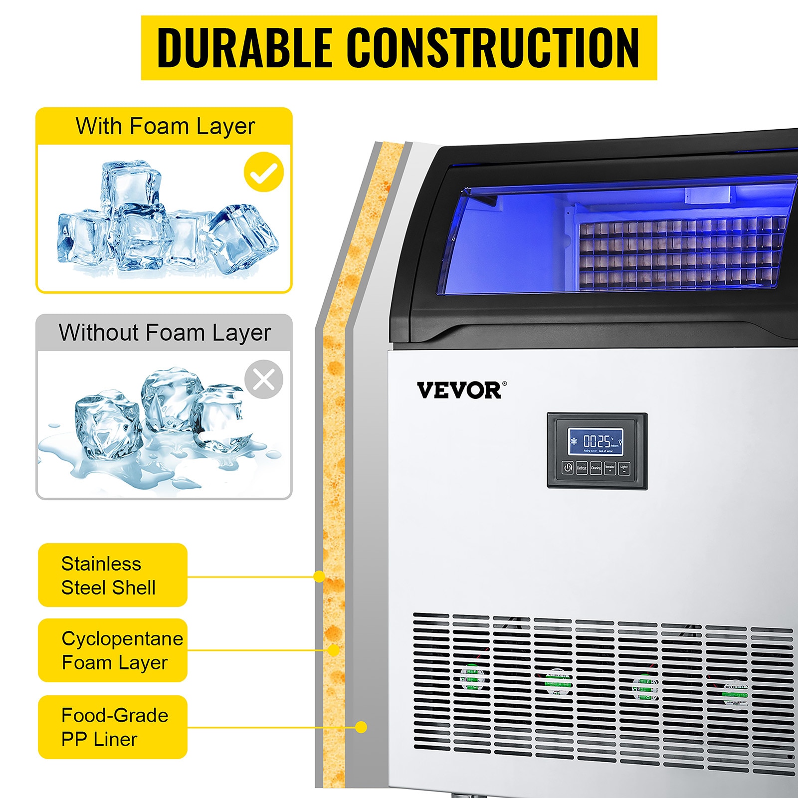 VEVOR 55-lbStorage Ice Maker 265-lb Cubed Ice Maker (201 Stainless Steel)  in the Ice Makers department at