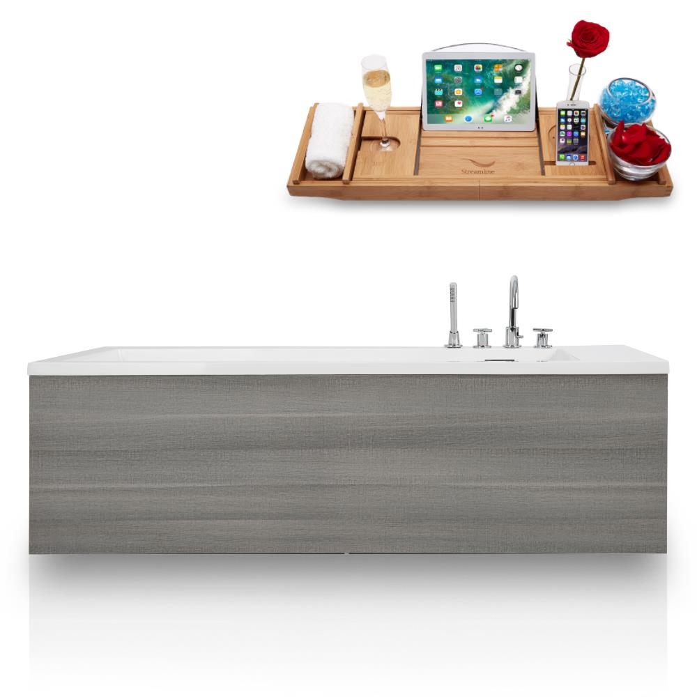Streamline K-2089-71FSWHSS-DM 70.9-Inches x 31.4-Inches Glossy White Solid surface Rectangular Freestanding Soaking bathtub Drain ( Right Drain )