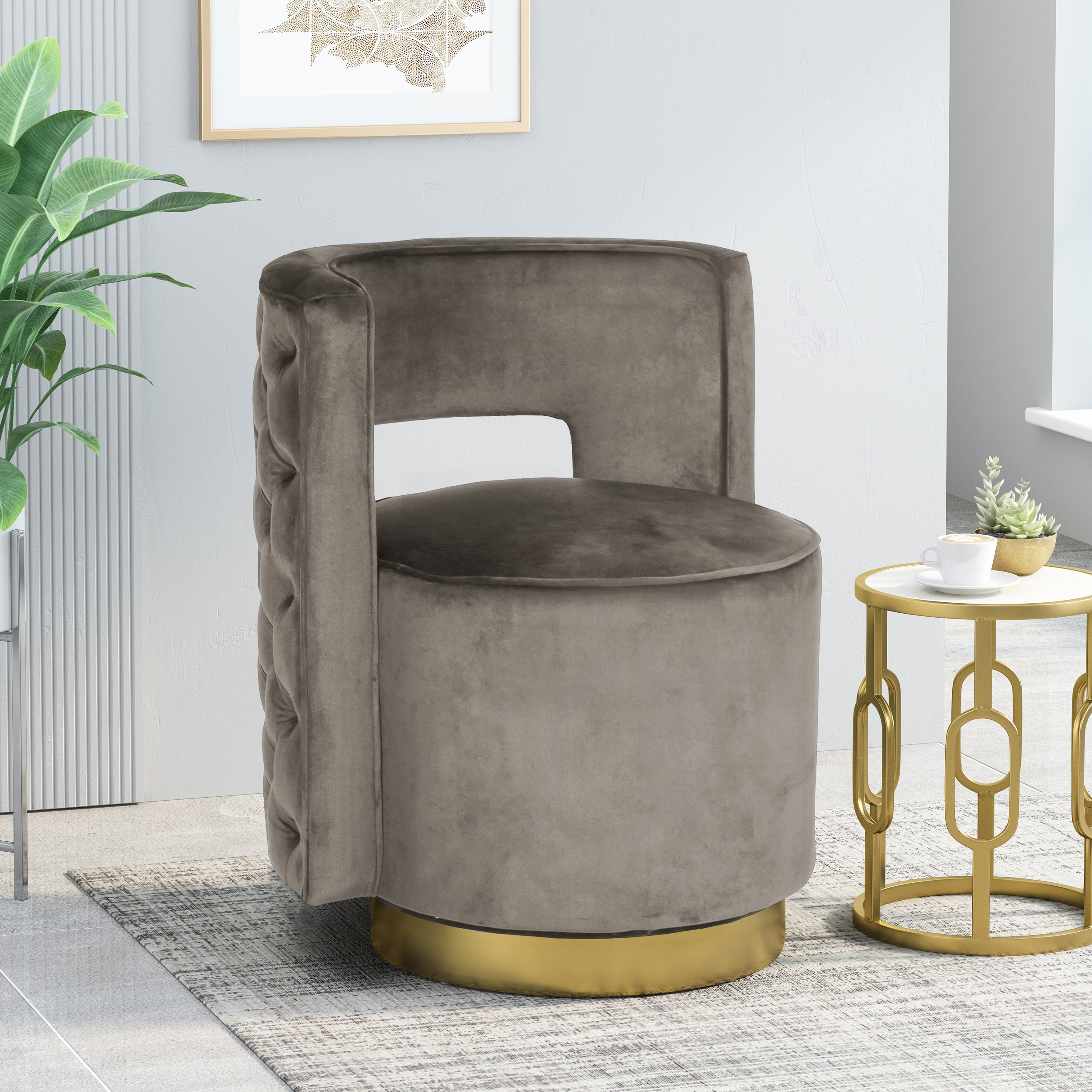Christopher Knight Home 314823 Cardan Modern Glam Round Open Back Velvet Swivel Club Chair